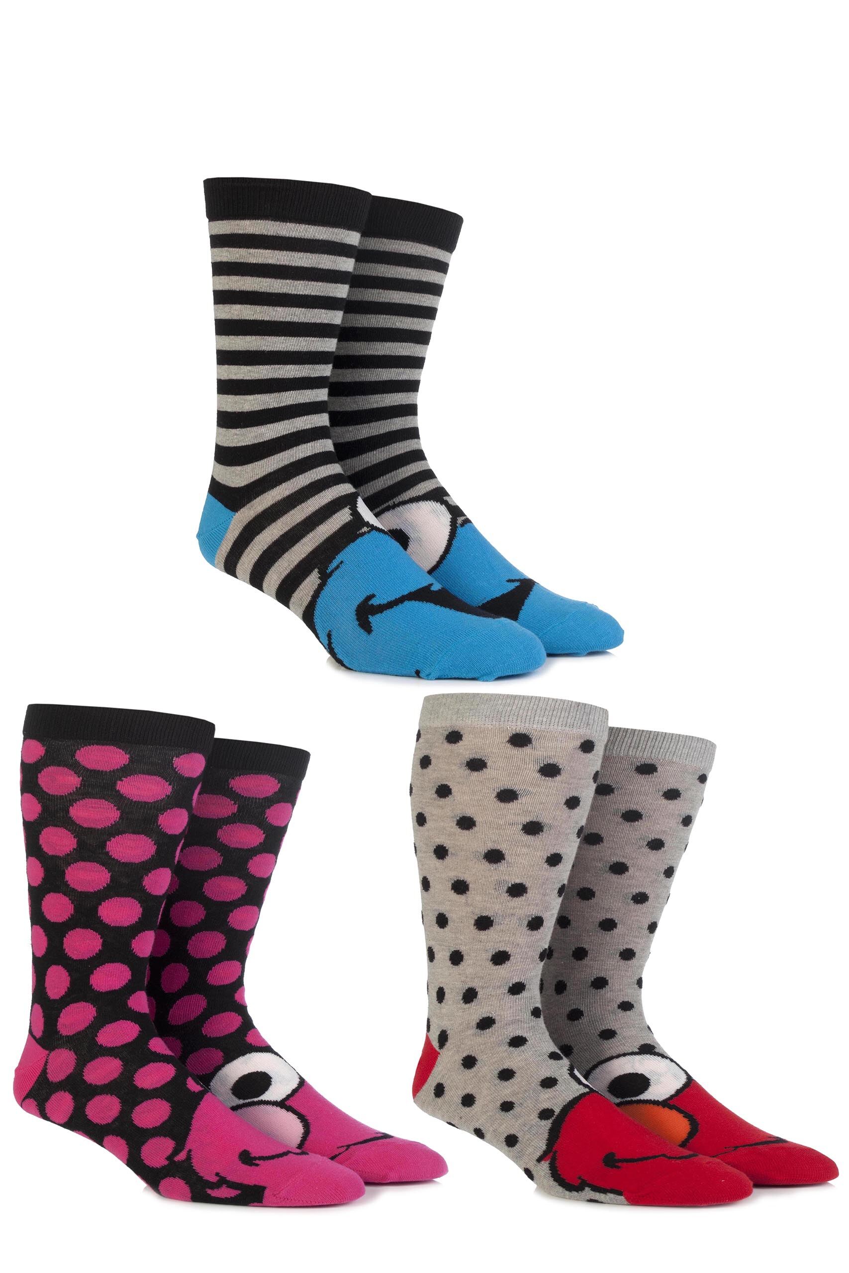 Image of 3 Pair Assorted Sesame Street Socks Men's 6-11 Mens - Film & TV Characters