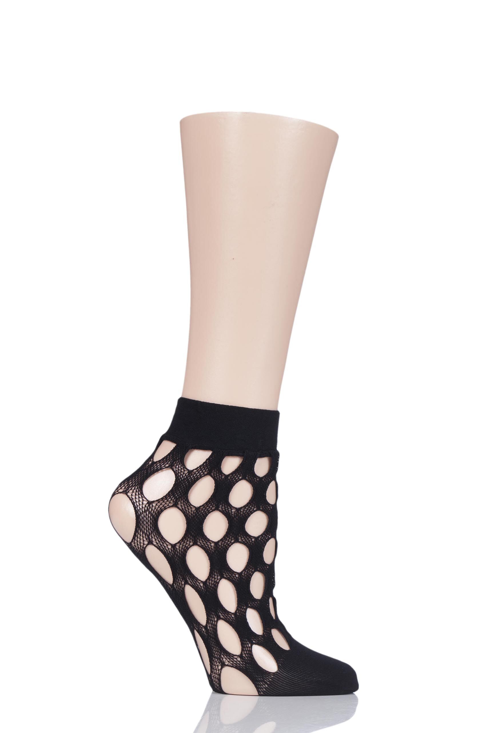 Image of 1 Pair Polka Dot Fishnet and Fashion Anklet Socks Ladies 4-8 Ladies - Elle