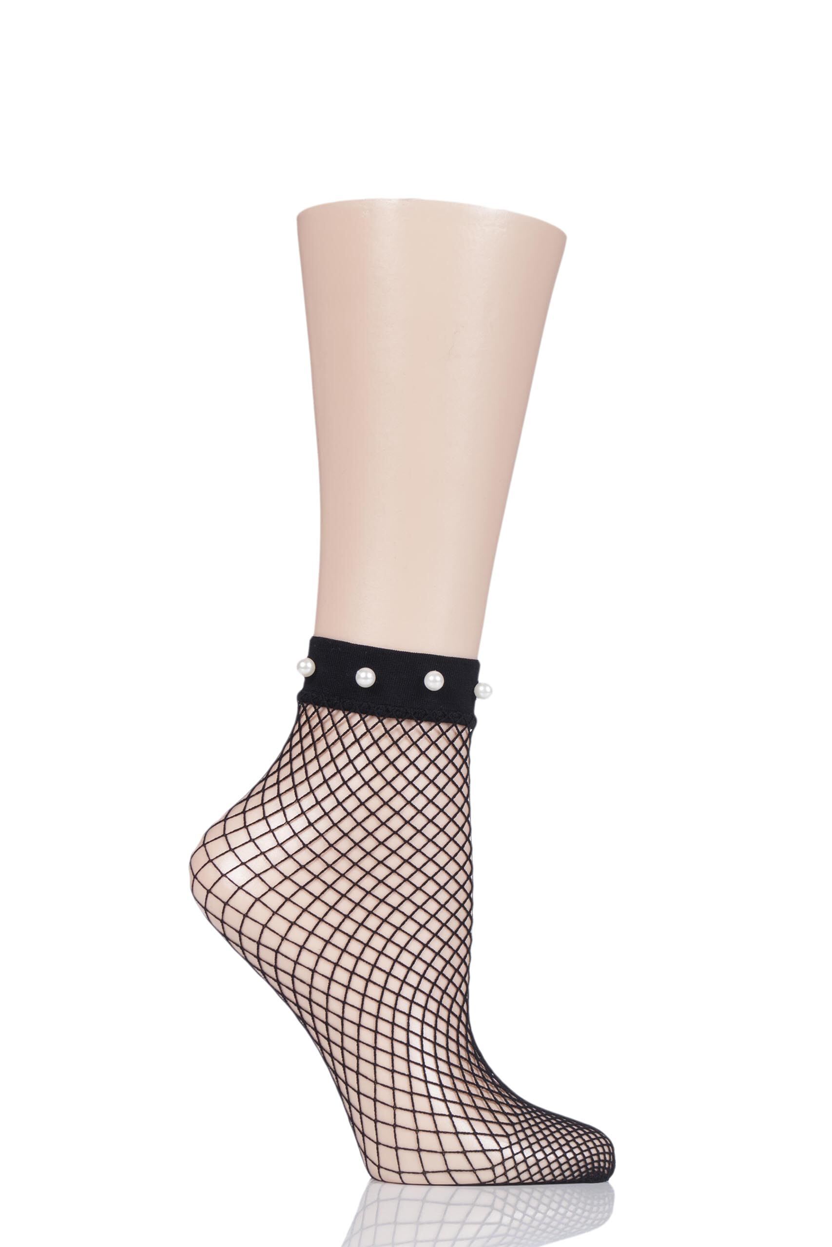 Image of 1 Pair Pearls Fishnet and Fashion Anklet Socks Ladies 4-8 Ladies - Elle