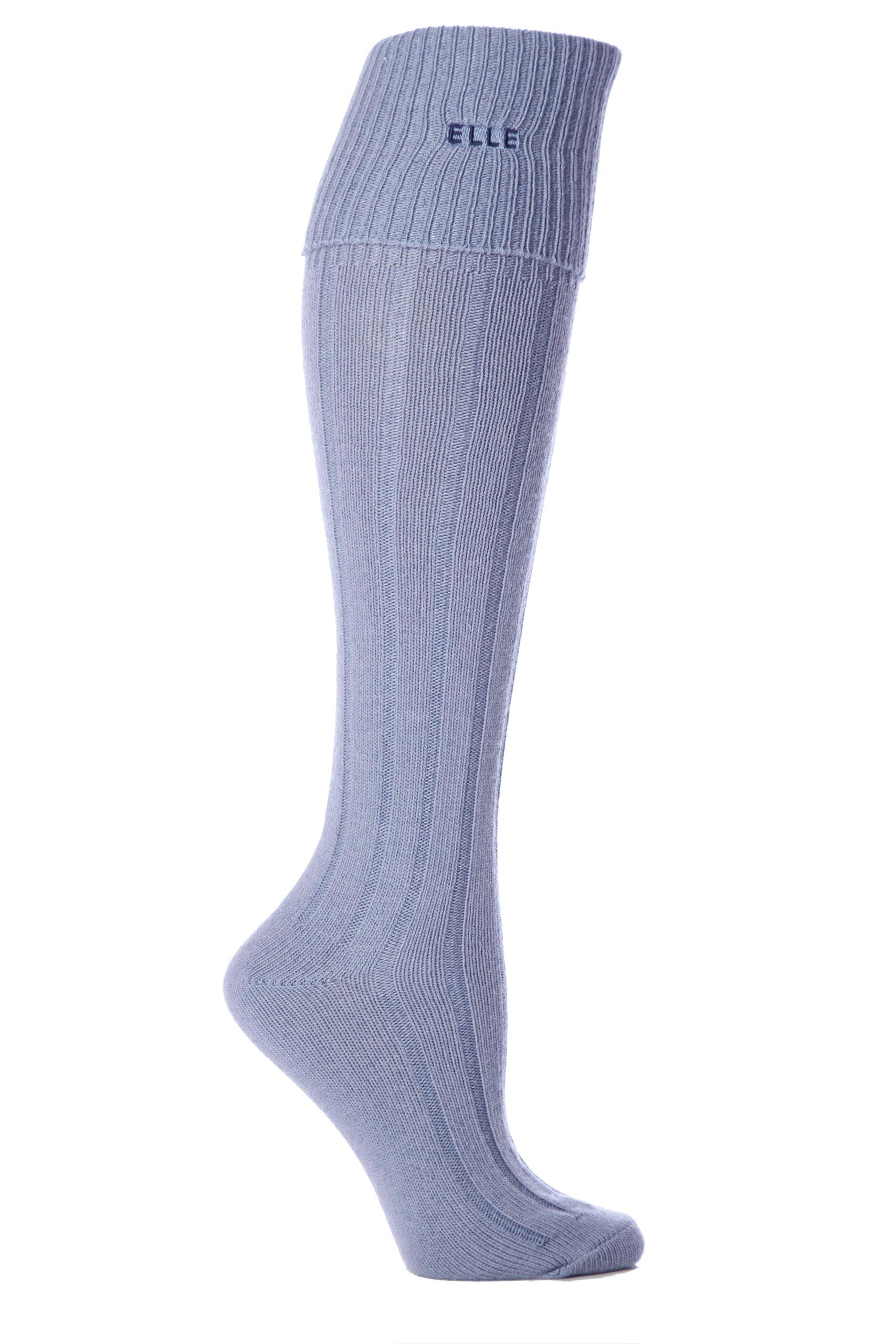 Image of 1 Pair Duck Egg Wool Ribbed Knee High Socks with Cuff Ladies 4-8 Ladies - Elle