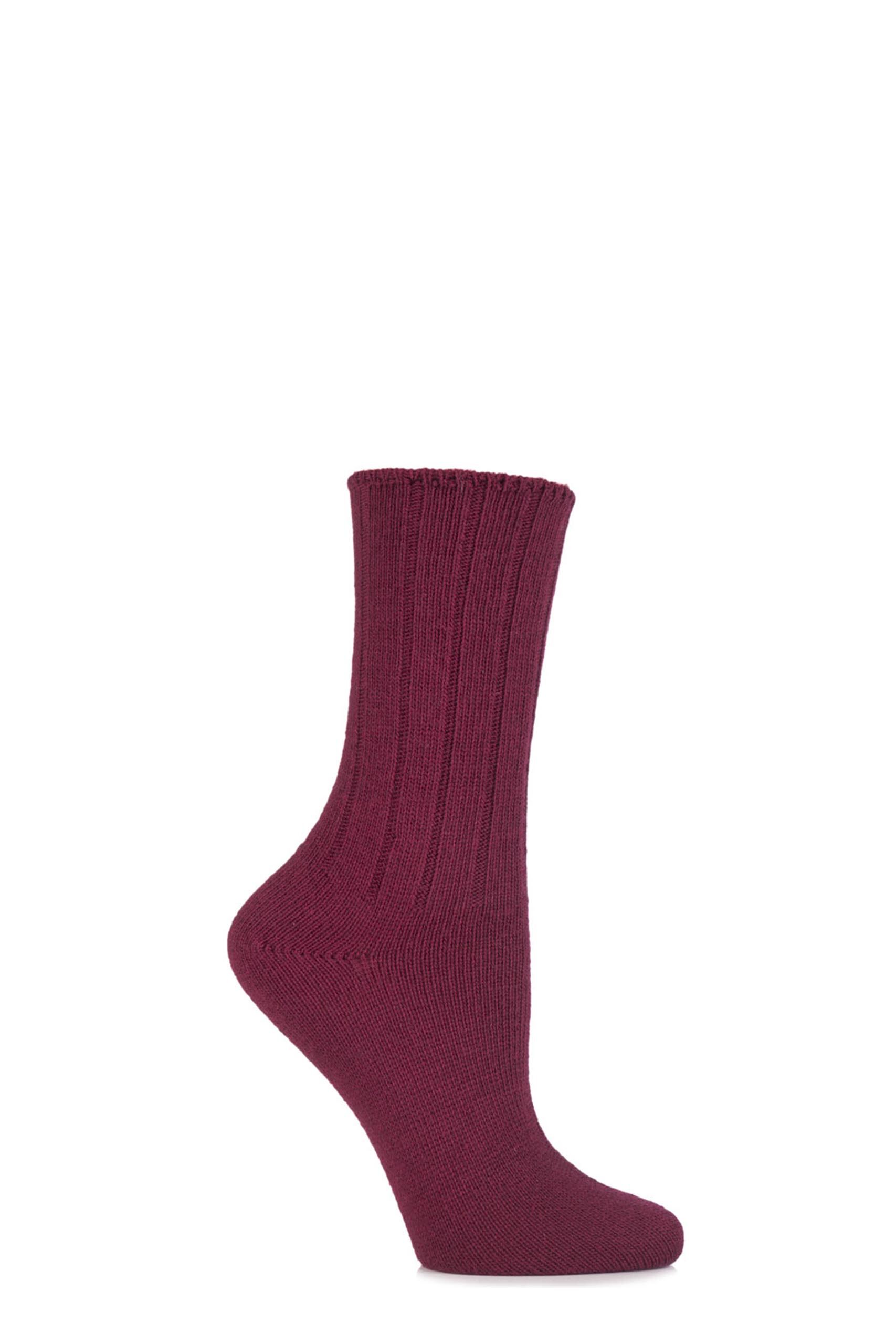 Image of 1 Pair Rouge Wool and Viscose Ribbed Bed Socks Ladies 4-8 Ladies - Elle