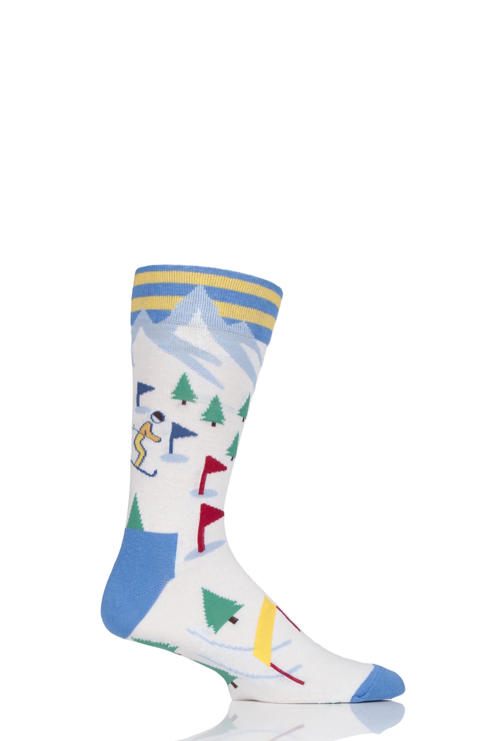 Image of 1 Pair White Skiing Cotton Socks Men's 7.5-11.5 Mens - Moustard
