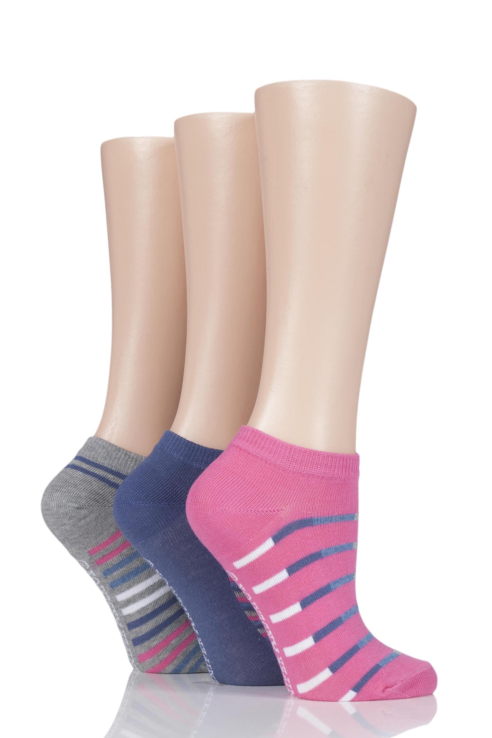 Image of 3 Pair Stripe Pink Patterned Cotton Trainer Socks Ladies 4-8 Ladies - Jennifer Anderton