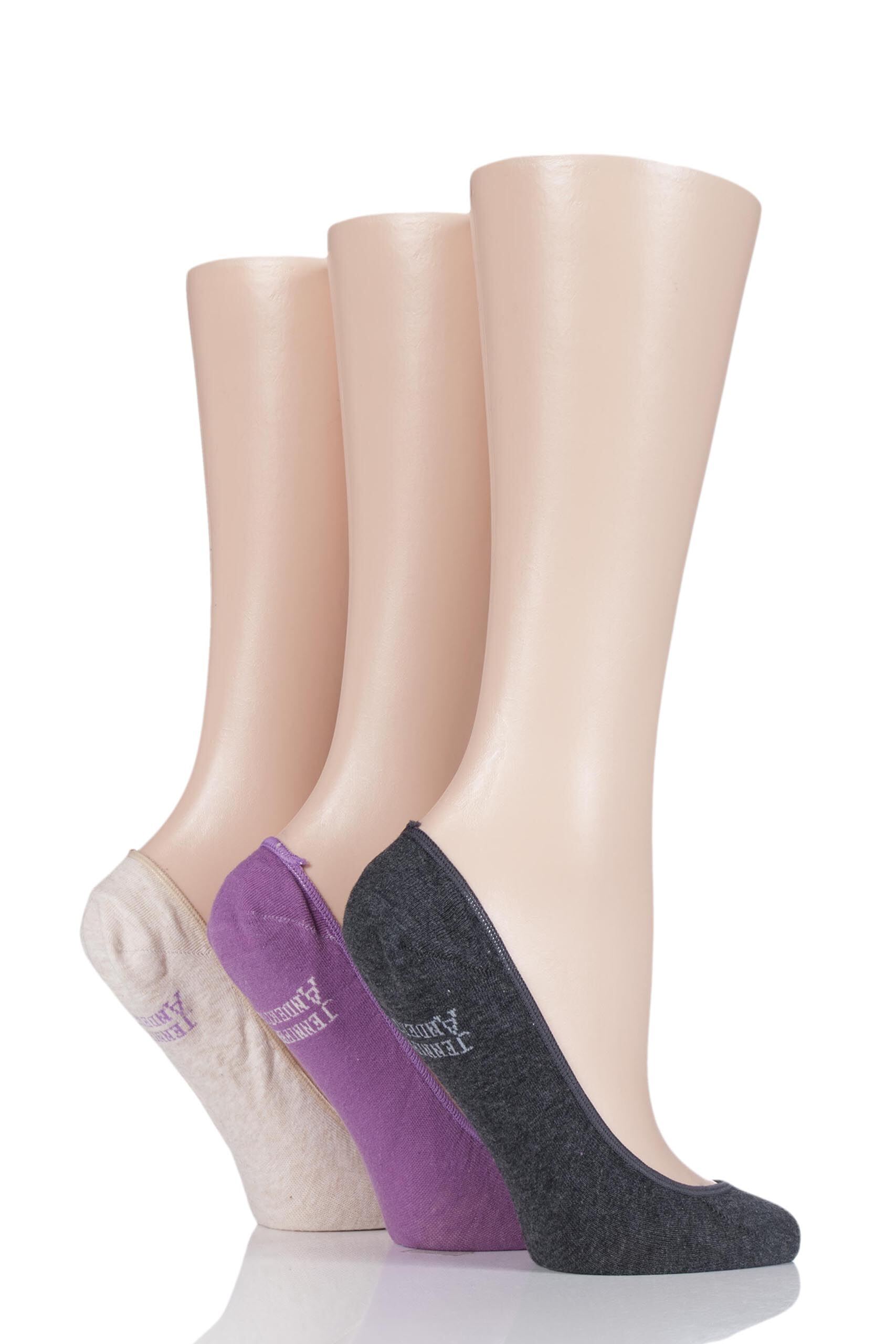 Image of 3 Pair Juniper Plain Cotton Invisible Socks Ladies 4-8 Ladies - Jennifer Anderton