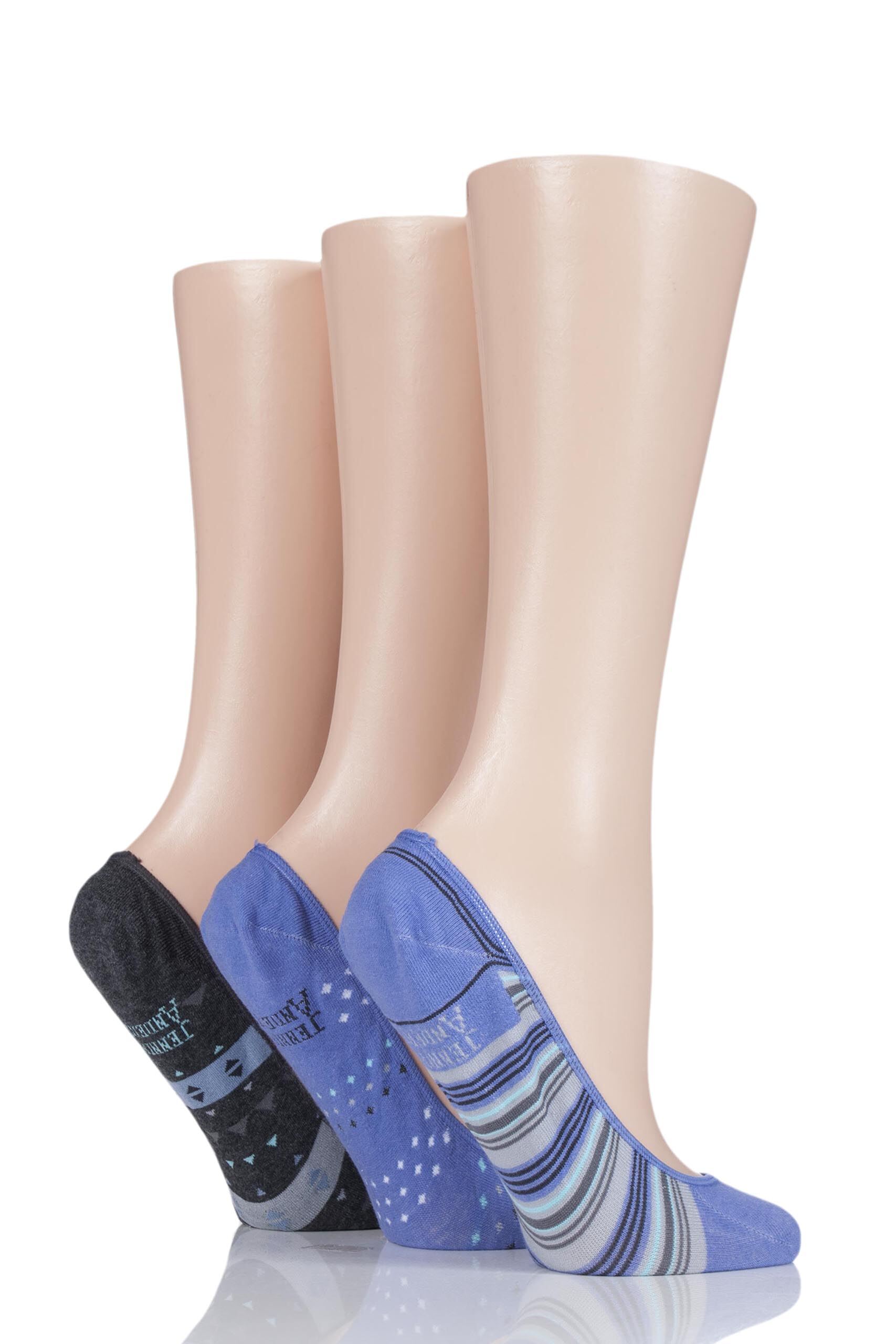 Image of 3 Pair Lilac Striped Cotton Invisible Socks Ladies 4-8 Ladies - Jennifer Anderton