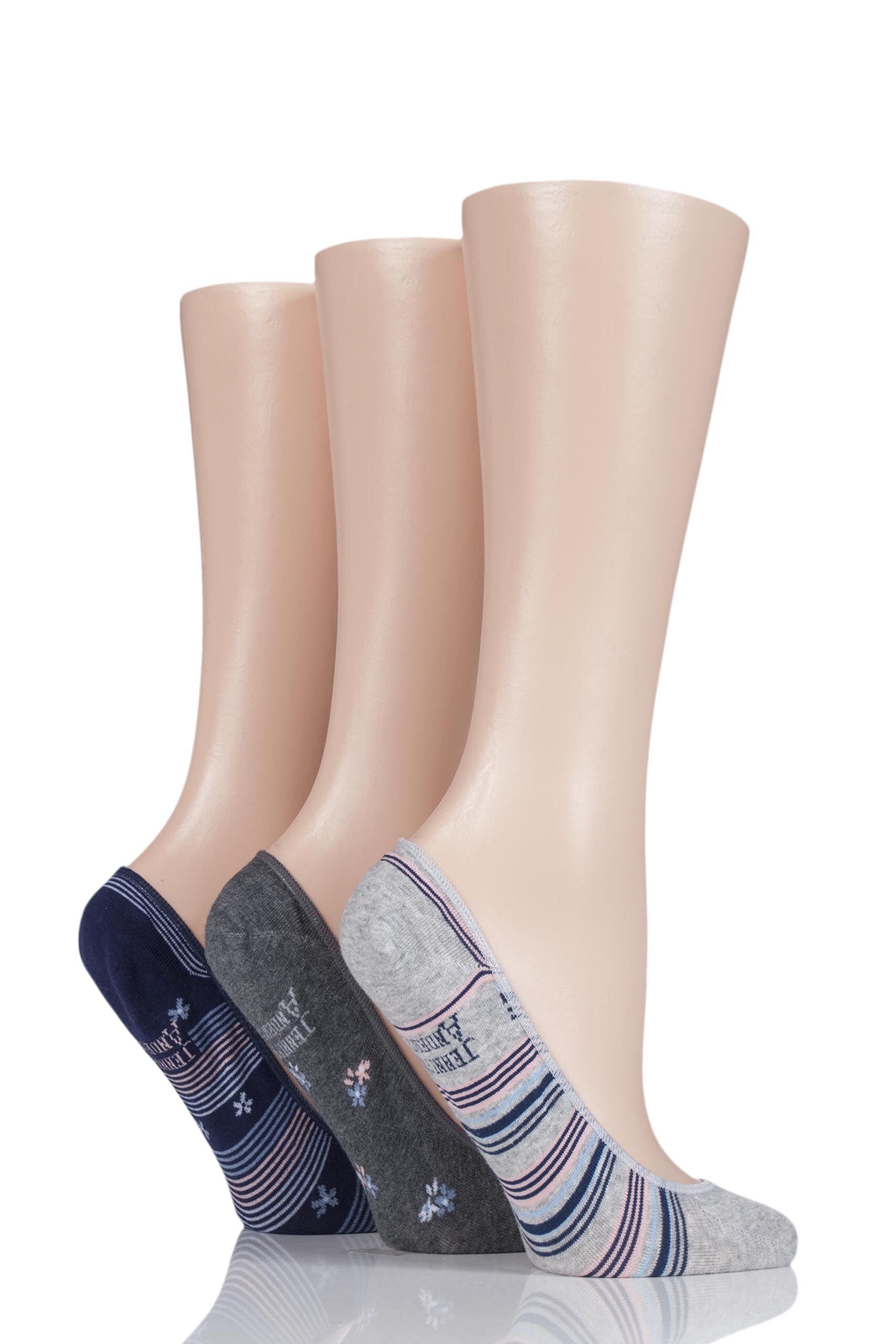 Image of 3 Pair Navy Striped Cotton Invisible Socks Ladies 4-8 Ladies - Jennifer Anderton