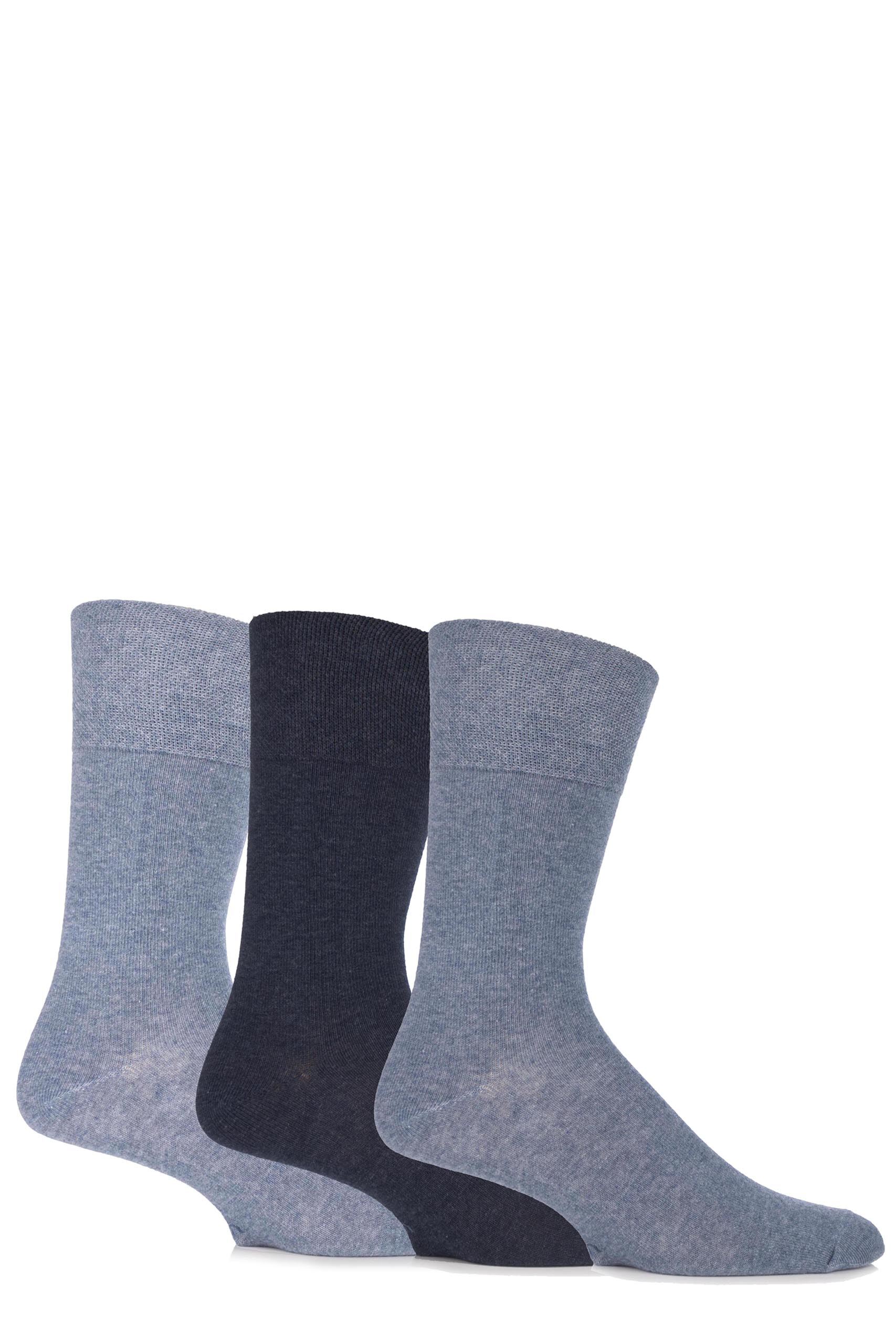 Image of 3 Pair Blues Plain Cotton Socks Men's 6-11 Mens - Gentle Grip