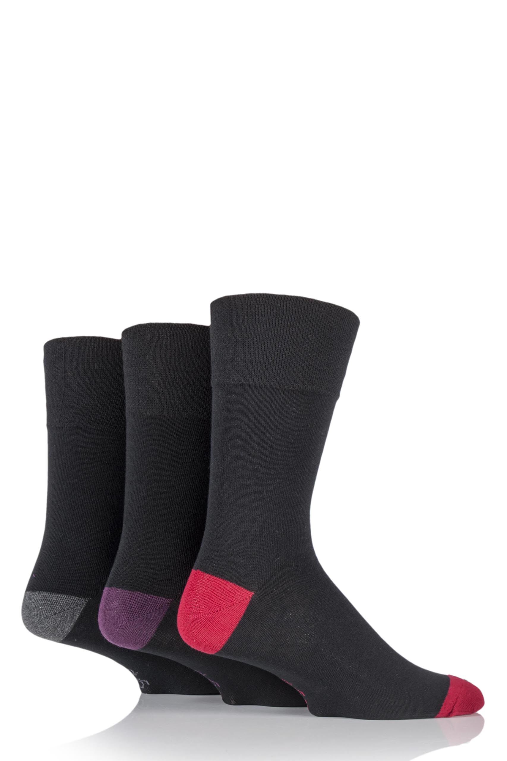 Image of 3 Pair Red James Cotton Socks with Contrast Heel and Toe Men's 6-11 Mens - Gentle Grip