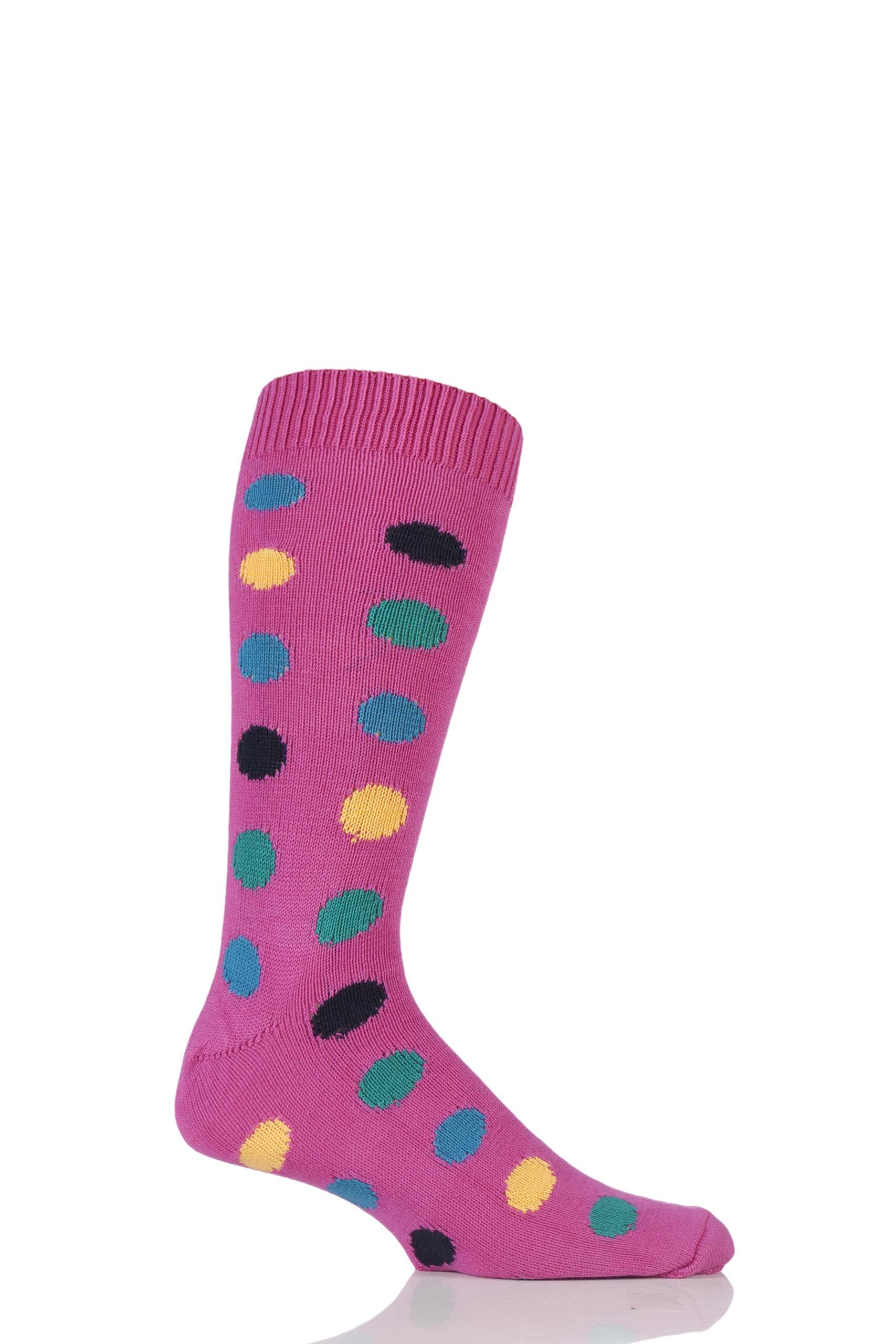 Image of 1 Pair Clematis / Multi of London Spotty Cotton Socks Men's 12-14 Mens - SOCKSHOP of London