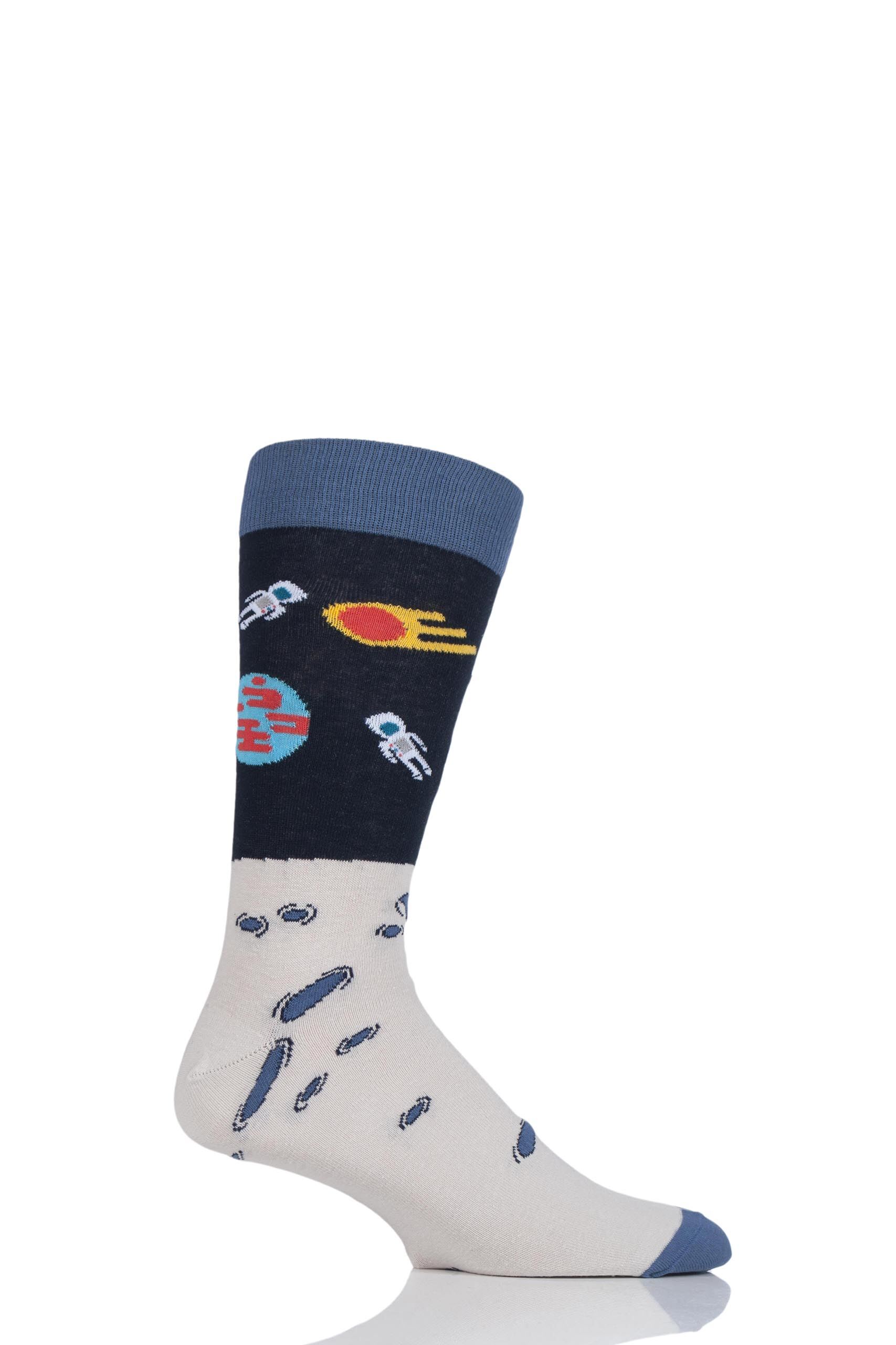 Image of 1 Pair Black Space Design Socks - Moon Landing Men's 7.5-11.5 Mens - Moustard