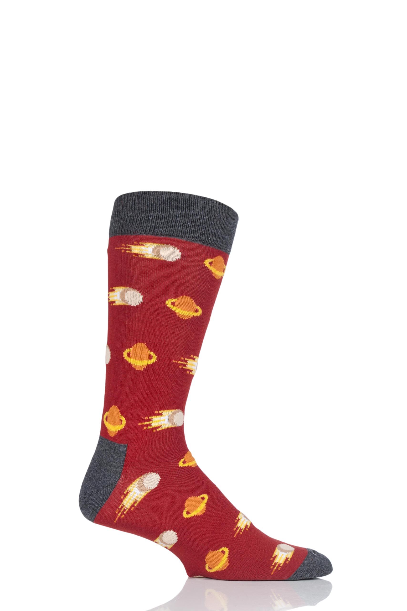 Image of 1 Pair Orange Space Design Socks - Comet Men's 7.5-11.5 Mens - Moustard