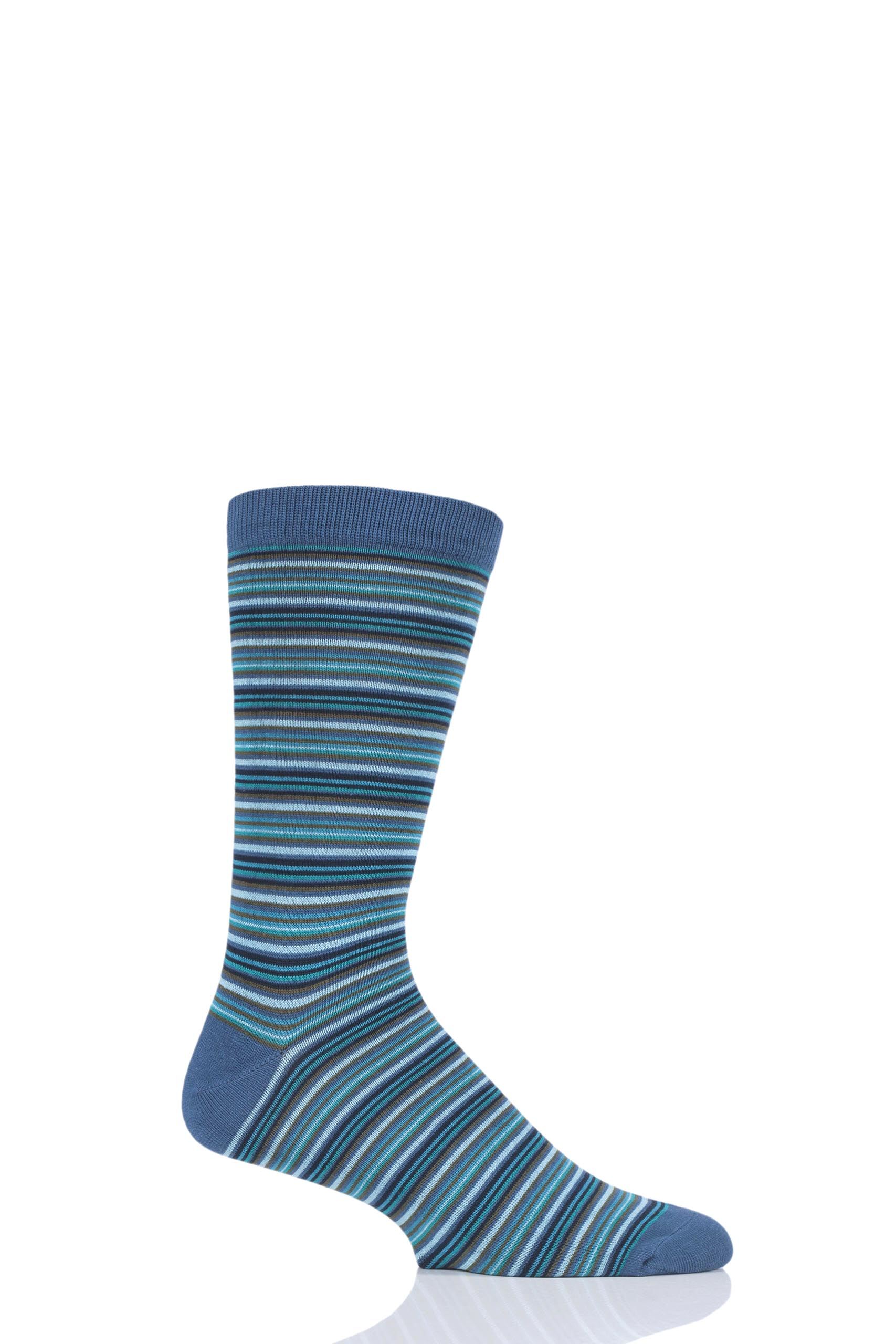 Image of 1 Pair Denim Blue Michele Stripe Bamboo and Organic Cotton Socks Men's 7-11 Mens - Thought