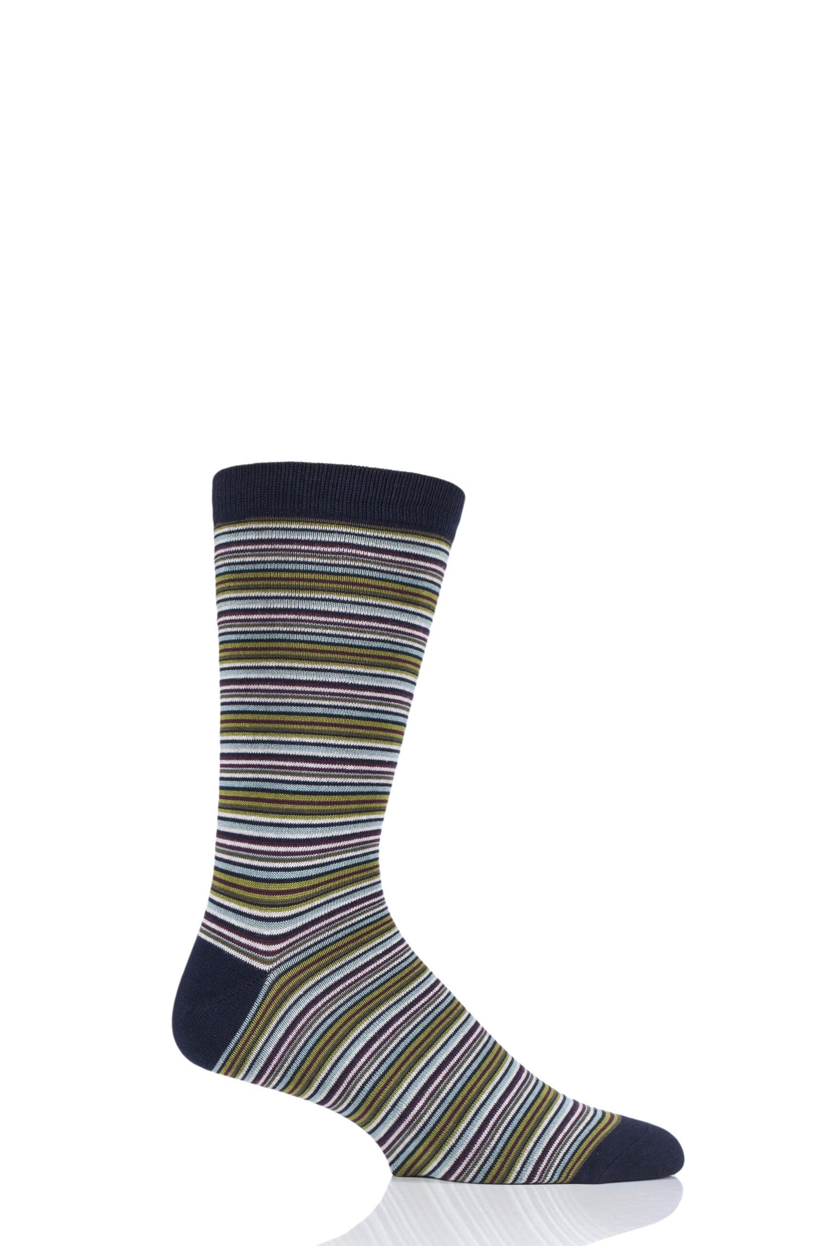 Image of 1 Pair Dark Navy Michele Stripe Bamboo and Organic Cotton Socks Men's 7-11 Mens - Thought