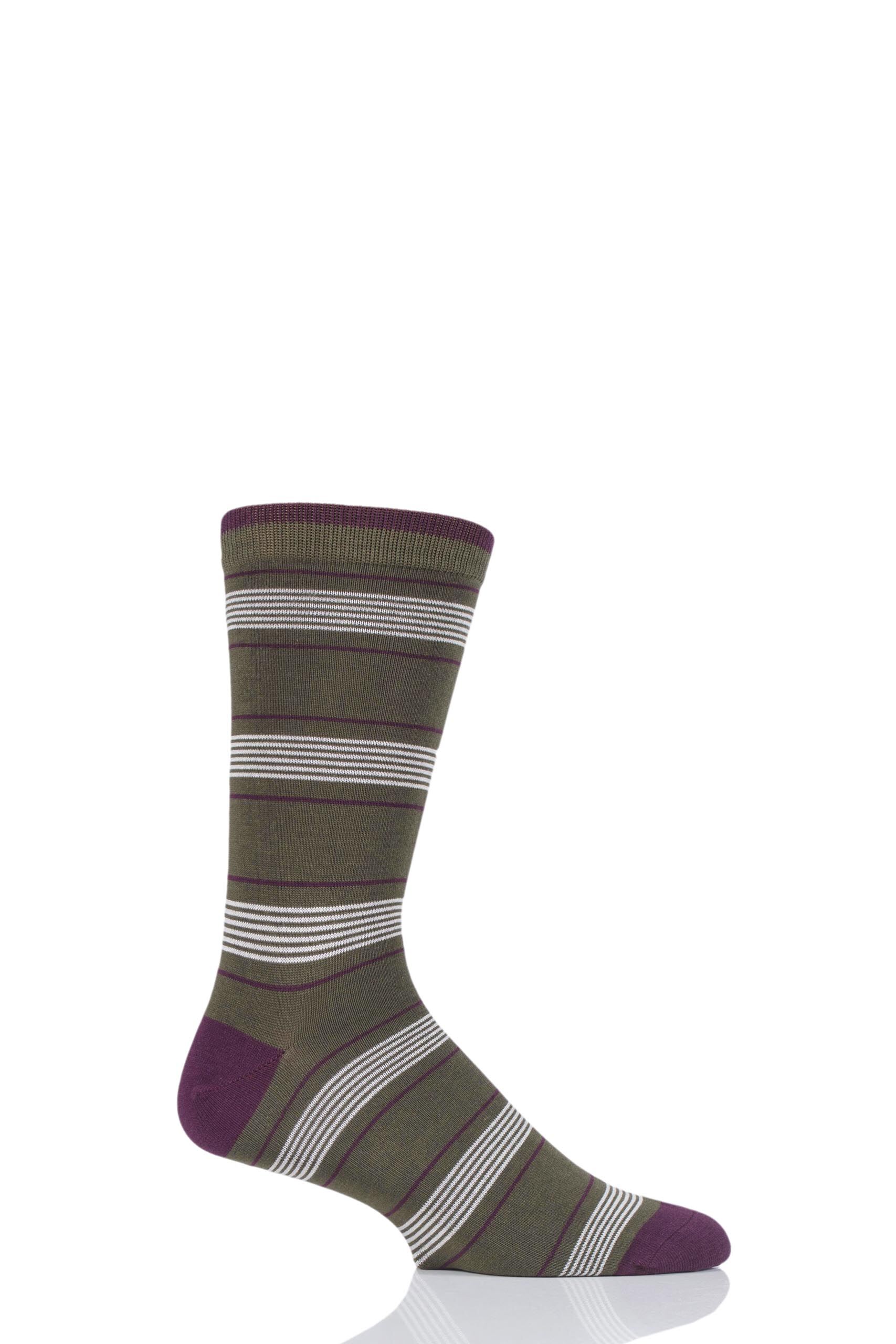 Image of 1 Pair Khaki Green Edoardo Stripe Bamboo and Organic Cotton Socks Men's 7-11 Mens - Thought