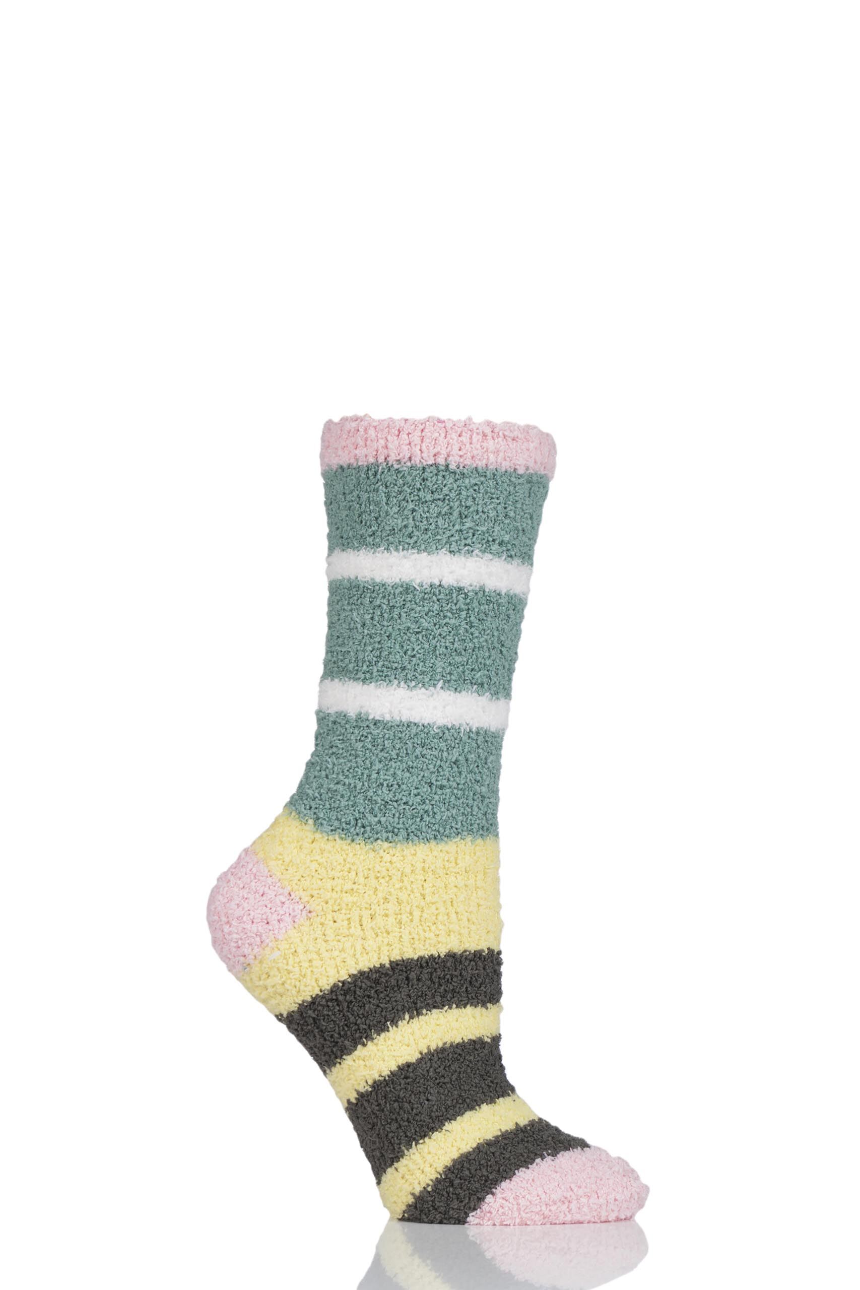 Image of 1 Pair Field Green Celia Striped Recycled PET Socks Ladies 4-7 Ladies - Thought