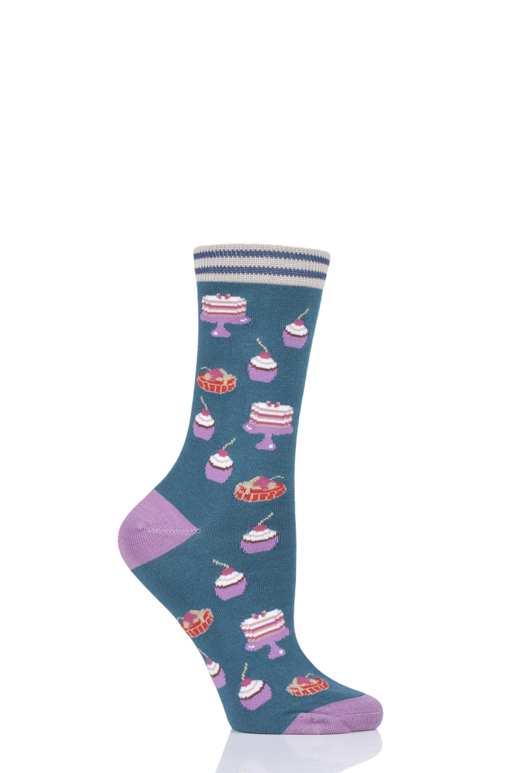 Image of 1 Pair Kingfisher Cupcake Bamboo and Organic Cotton Socks Ladies 4-7 Ladies - Thought