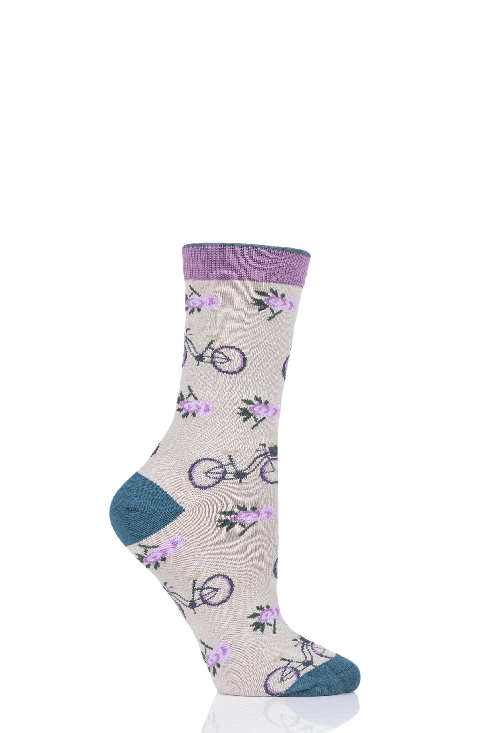 Image of 1 Pair Cream Bicycle Bamboo and Organic Cotton Socks Ladies 4-7 Ladies - Thought