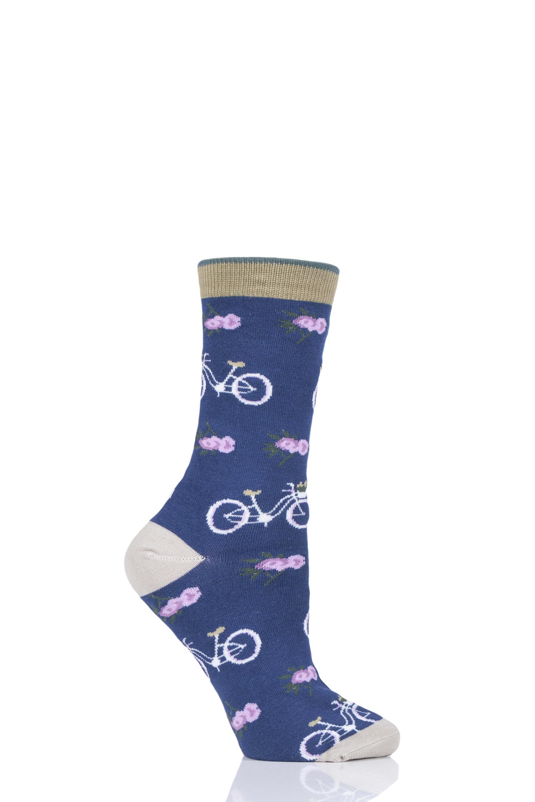 Image of 1 Pair Ocean Blue Bicycle Bamboo and Organic Cotton Socks Ladies 4-7 Ladies - Thought