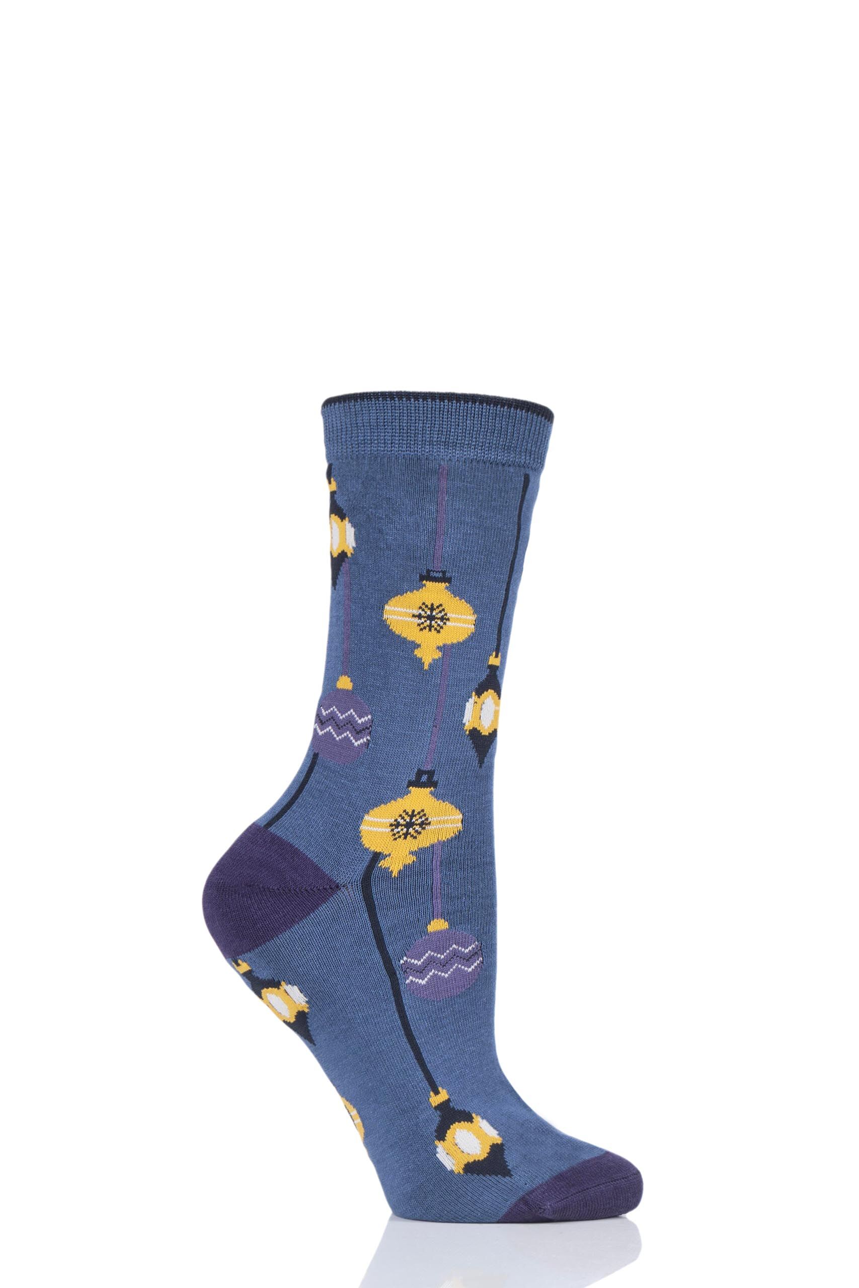 Image of 1 Pair Blue Slate Thought Bauble Bamboo and Organic Cotton Socks Ladies 4-7 Ladies - Isotoner