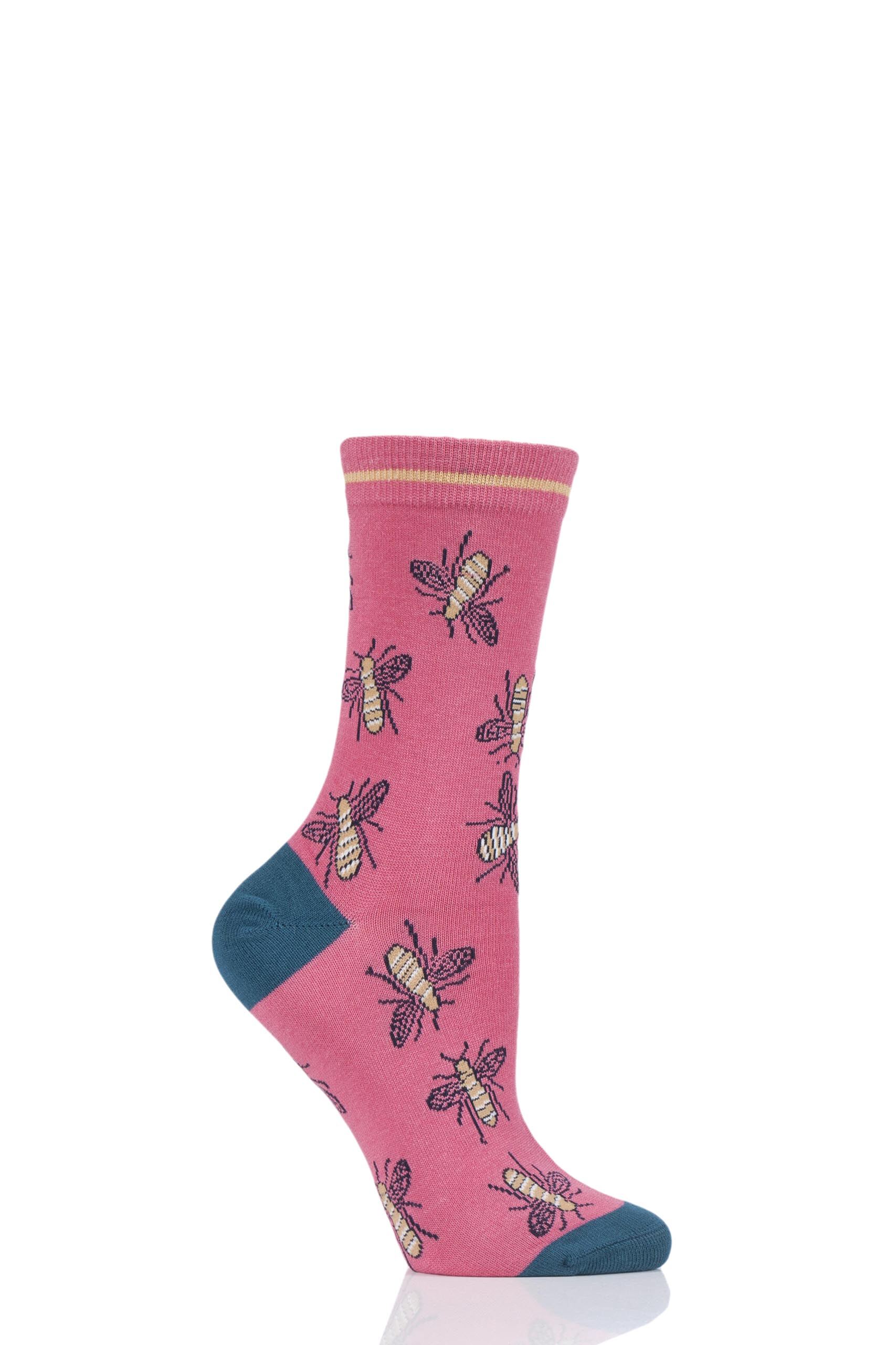Image of 1 Pair Sorbet Pink Insect Bamboo and Organic Cotton Socks Ladies 4-7 Ladies - Thought