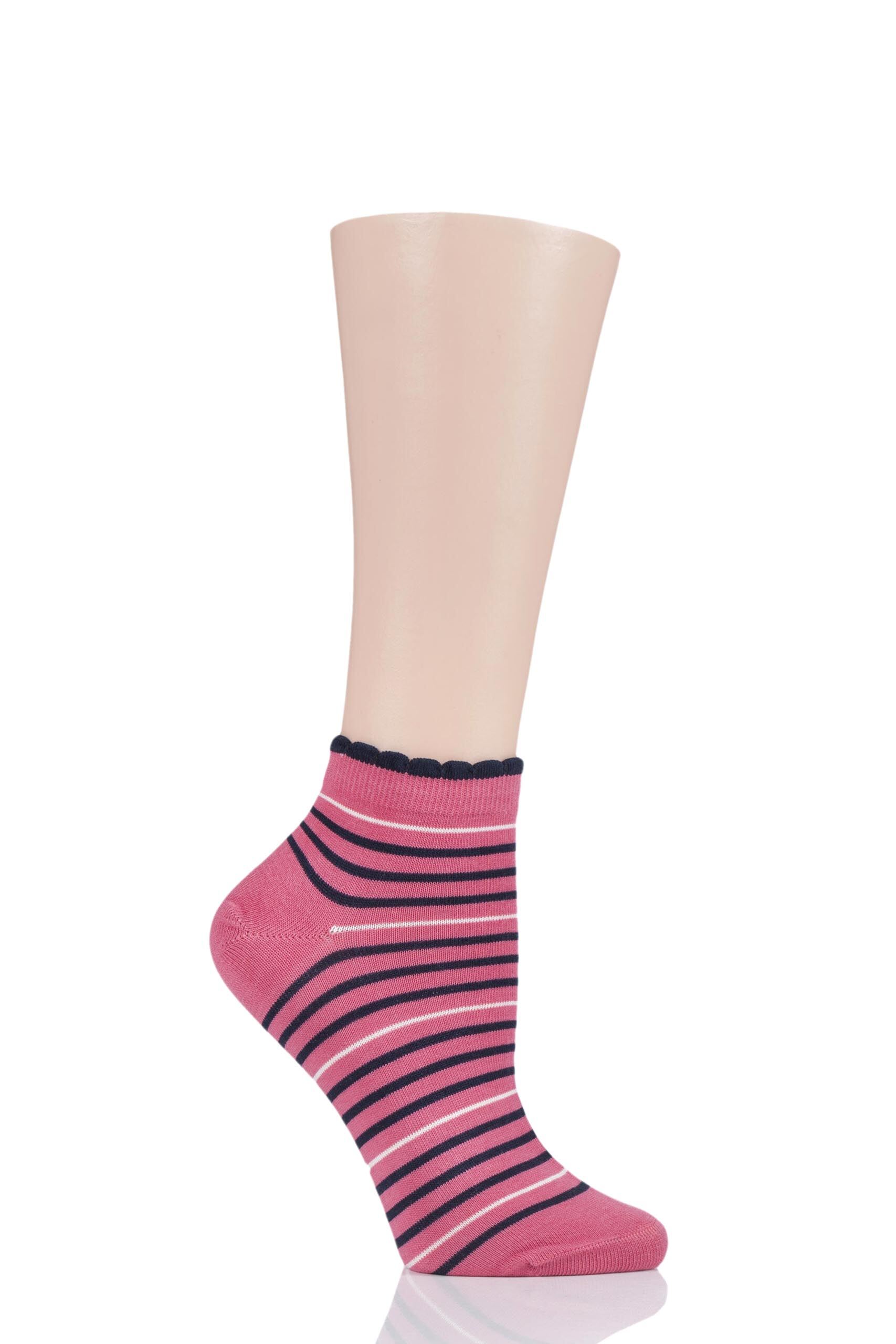 Image of 1 Pair Sorbet Pink Lorraine Stripe Bamboo and Organic Cotton Trainer Socks Ladies 4-7 Ladies - Thought