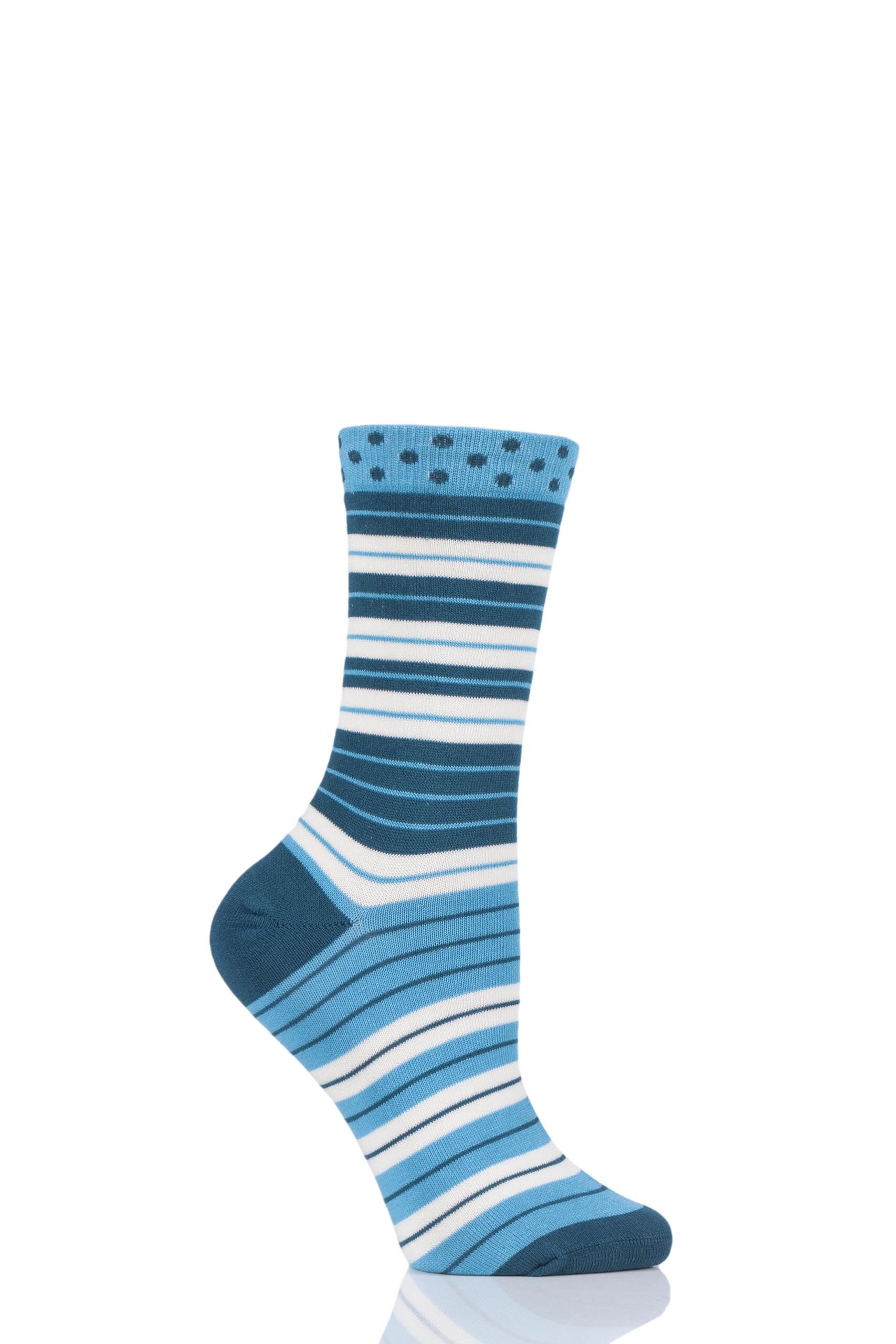 Image of 1 Pair Lagoon Blue Addie Stripe Bamboo and Organic Cotton Socks Ladies 4-7 Ladies - Thought