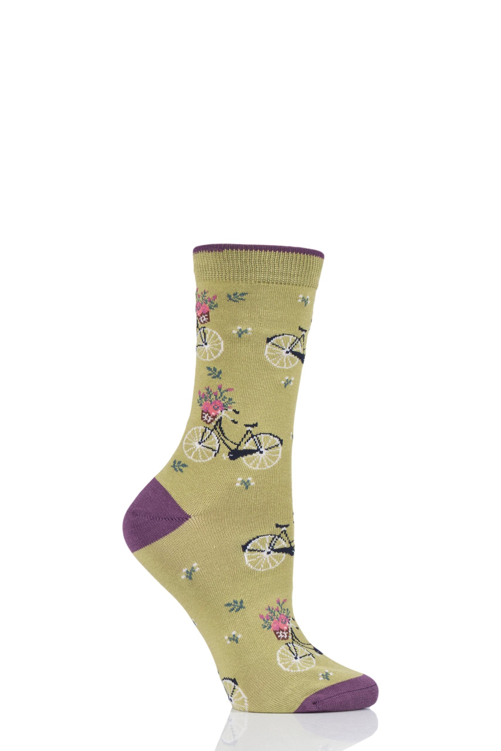 Image of 1 Pair Pea Green Bicicletta Bicycle Bamboo and Organic Cotton Socks Ladies 4-7 Ladies - Thought