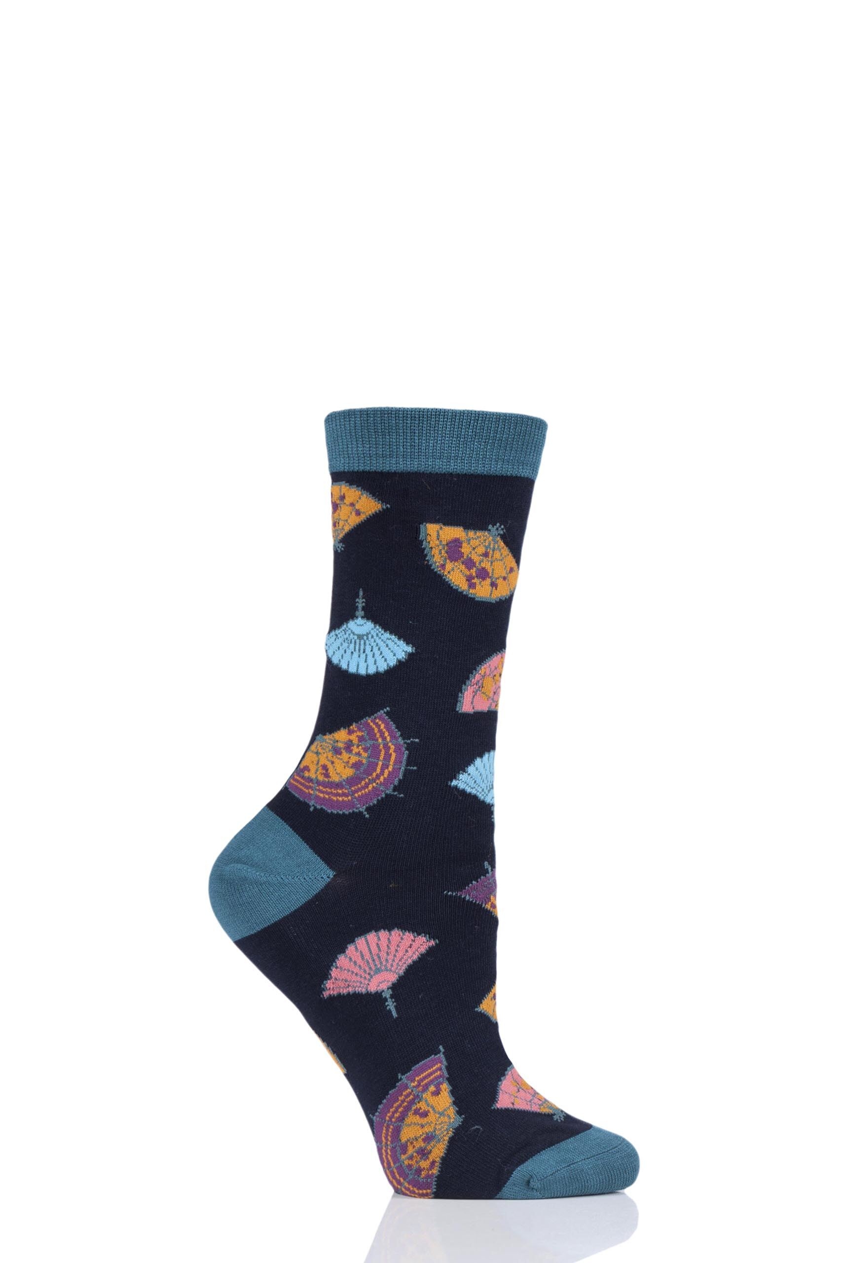 Image of 1 Pair Dark Navy Mildred Fan Bamboo and Organic Cotton Socks Ladies 4-7 Ladies - Thought