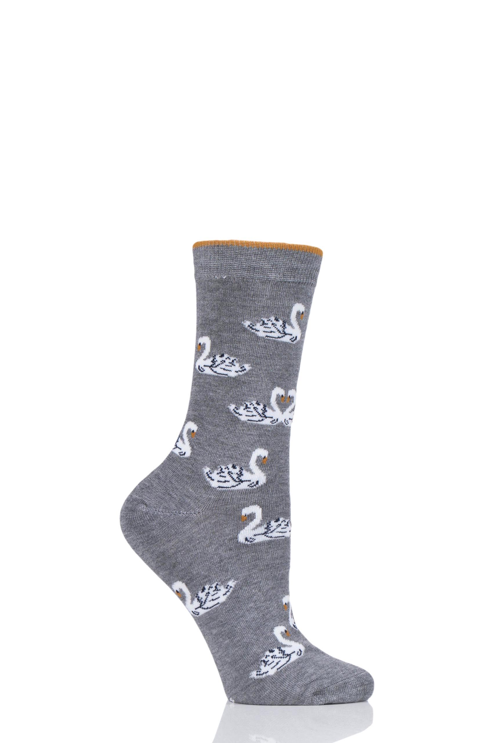 Image of 1 Pair Mid Grey Cigno Swan Bamboo and Organic Cotton Socks Ladies 4-7 Ladies - Thought