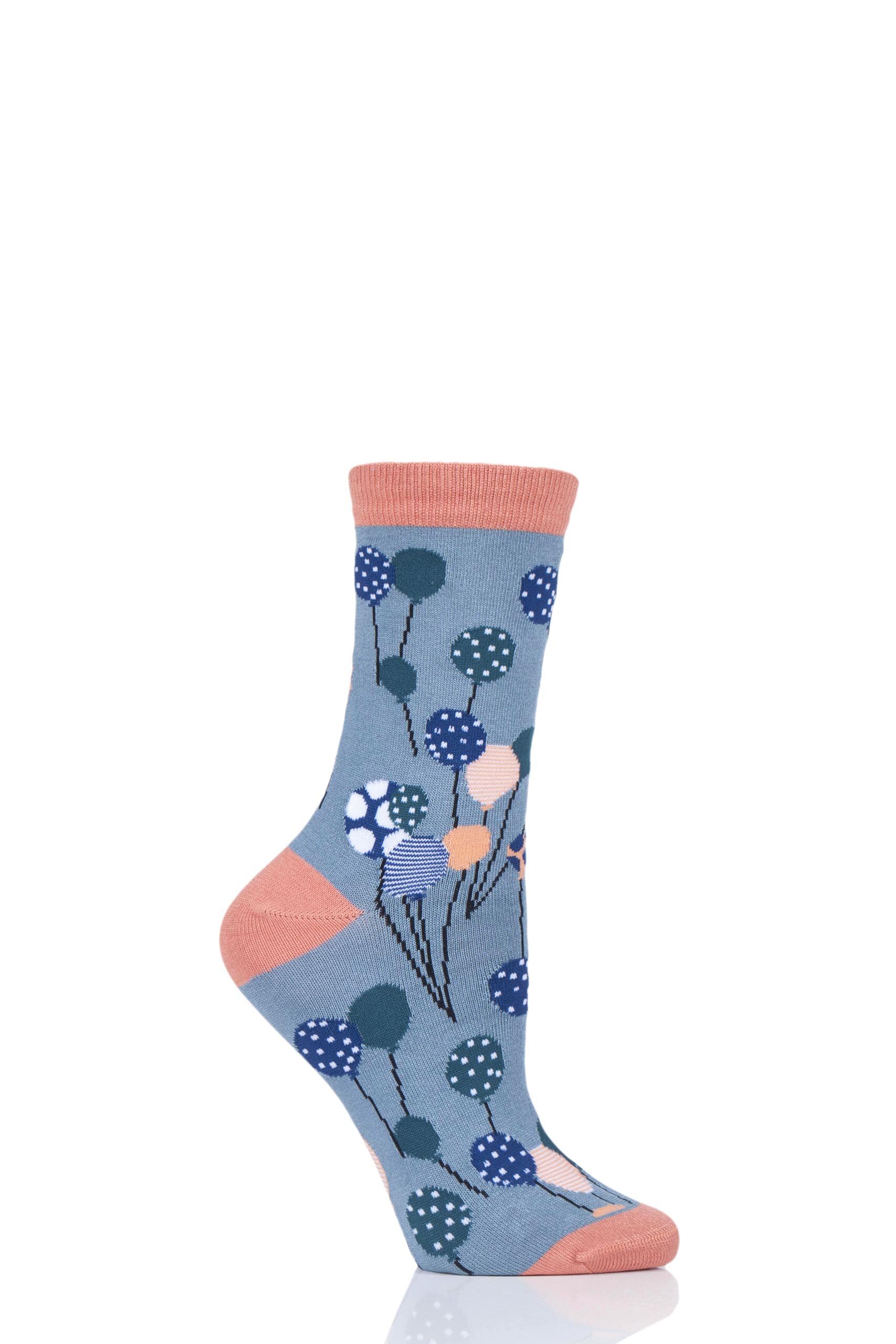 Image of 1 Pair Sea Blue Nettie Balloon Bamboo and Organic Cotton Socks Ladies 4-7 Ladies - Thought