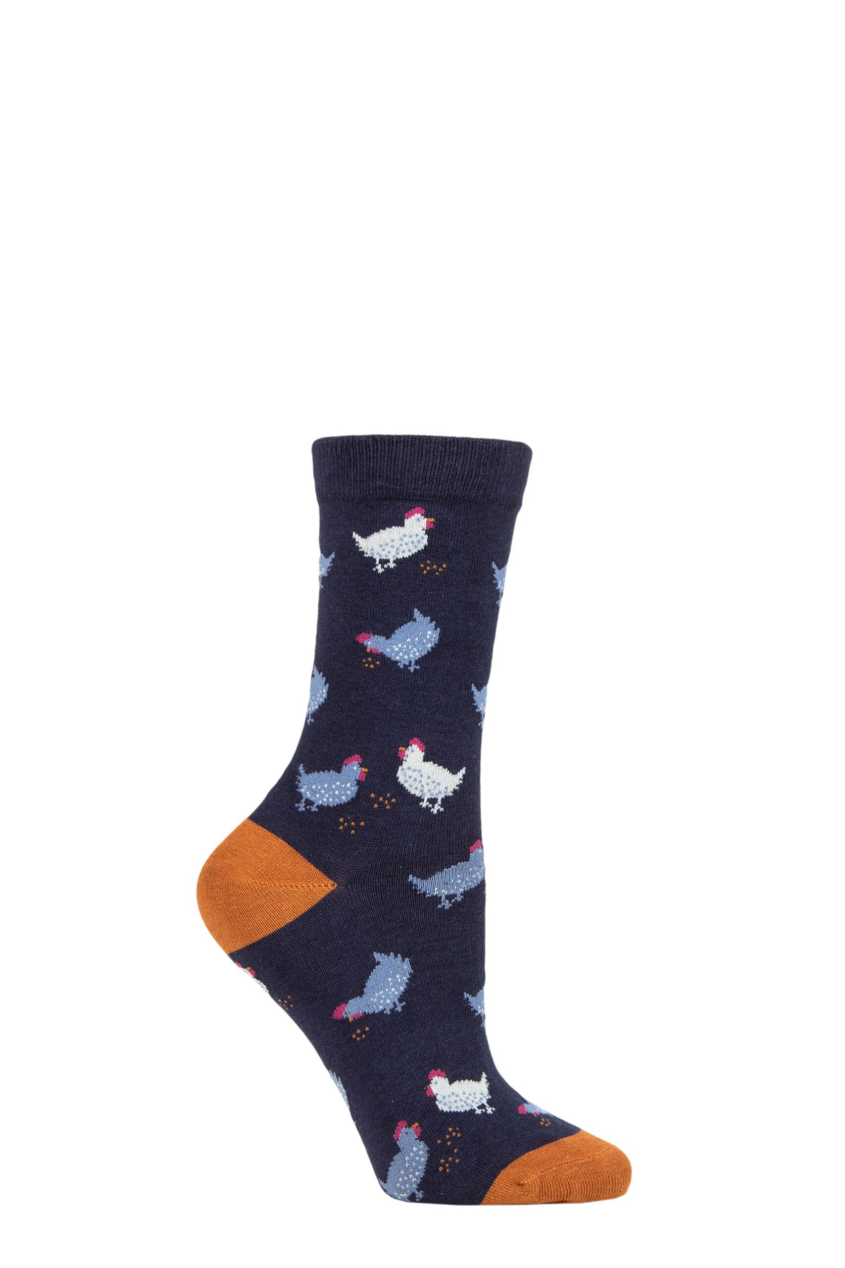 Ladies 1 Pair Thought Cute Chicken Organic Cotton and Bamboo Socks Dark Navy 4-7 Ladies