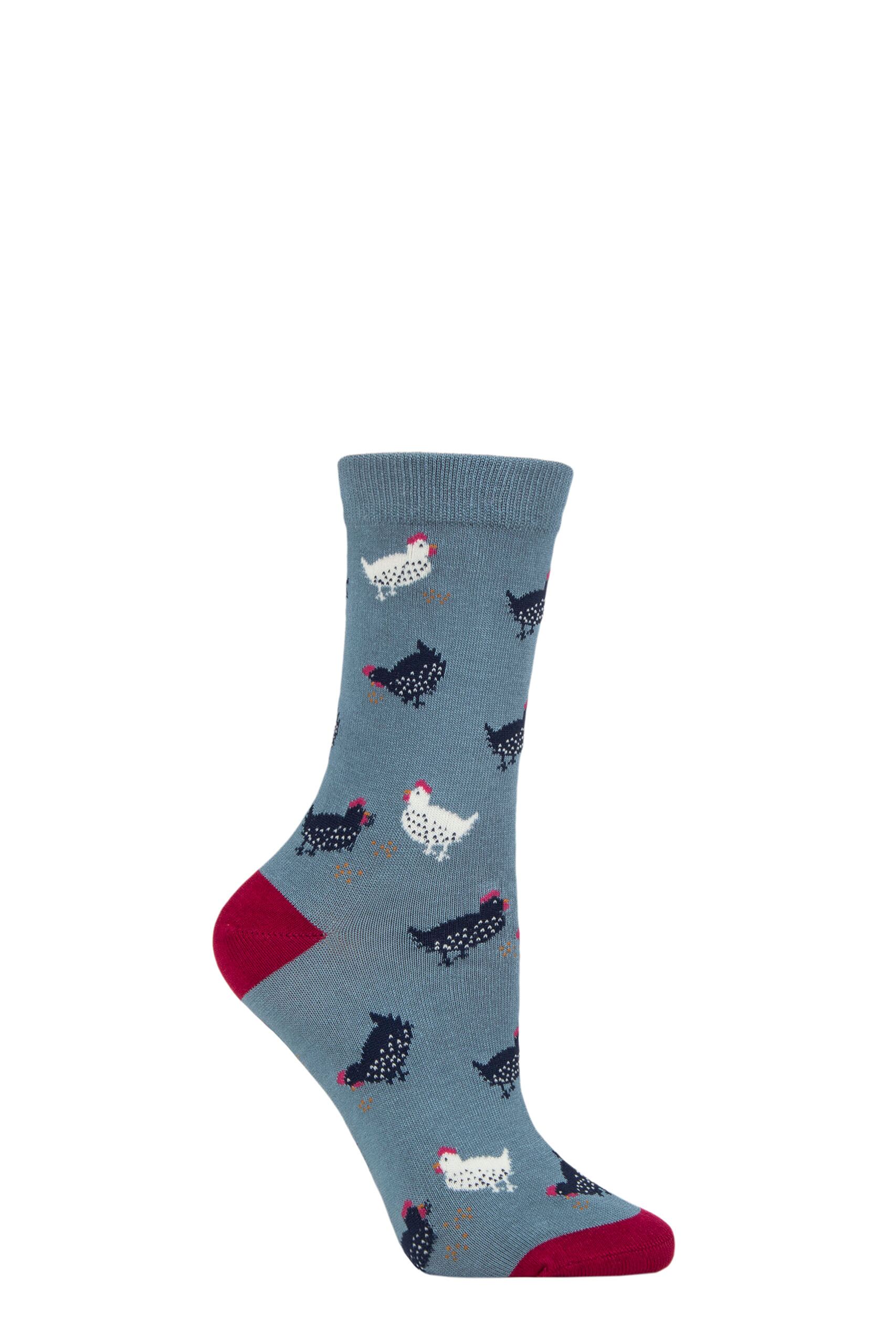 Ladies 1 Pair Thought Cute Chicken Organic Cotton and Bamboo Socks Sea Blue 4-7 Ladies