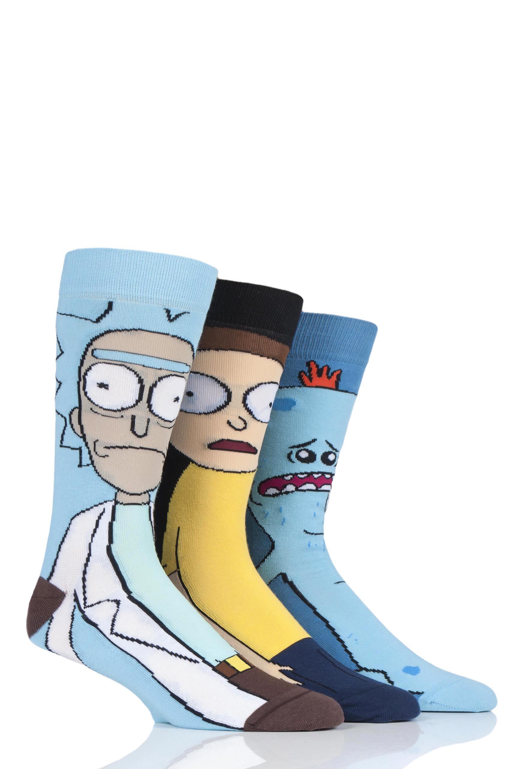 Image of 3 Pair Assorted Rick and Morty Cotton Socks Men's 11-13 Mens - Film & TV Characters