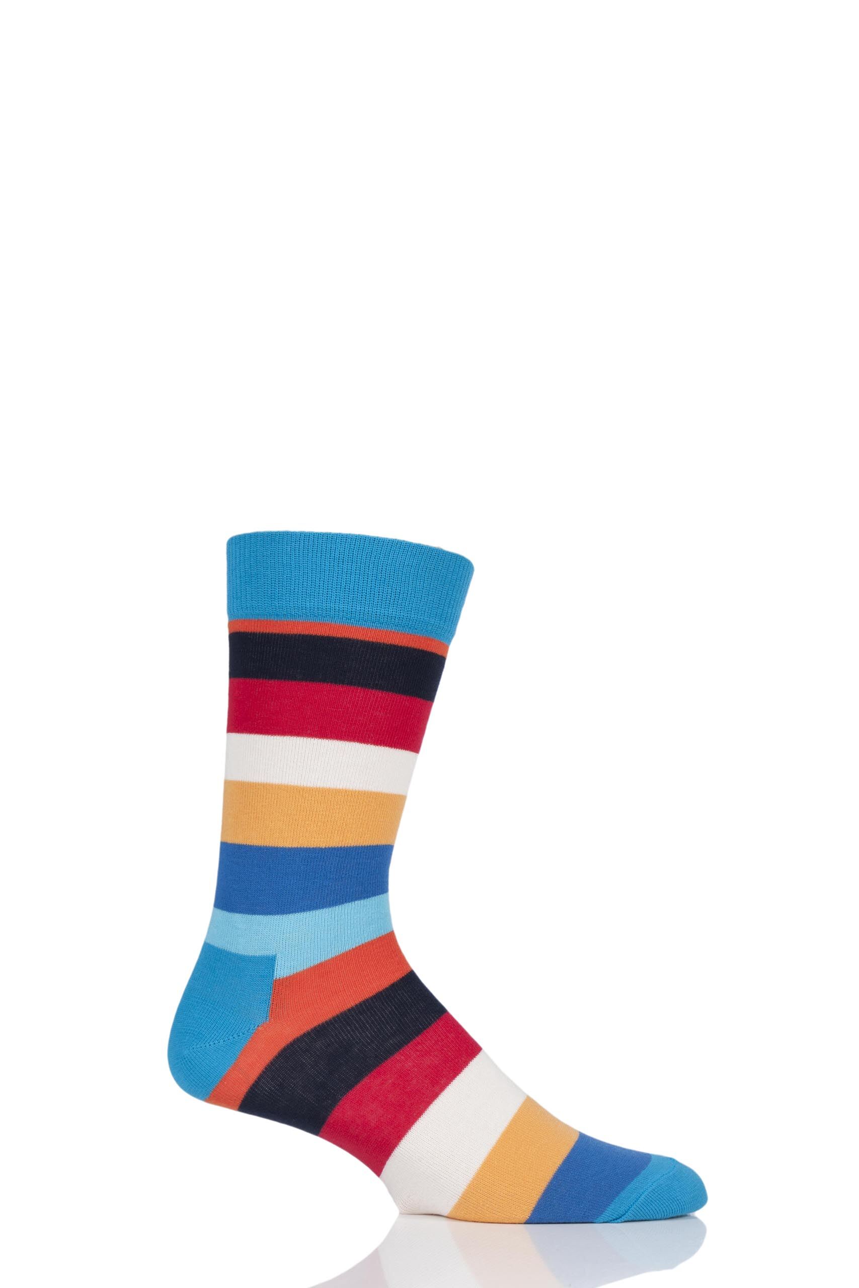 Image of 1 Pair Blue 3 Stripe Combed Cotton Socks Unisex 4-7 Unisex - Happy Socks
