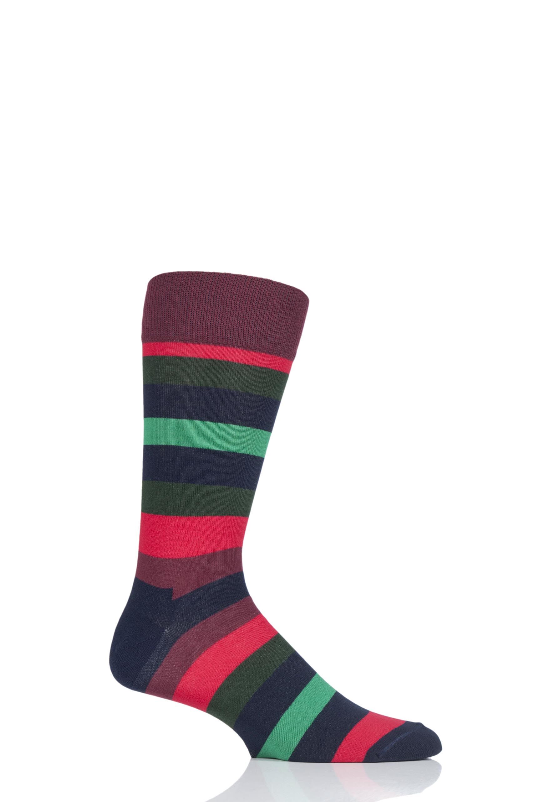 Image of 1 Pair Navy Multi Stripe Combed Cotton Socks Unisex 7.5-11.5 Unisex - Happy Socks