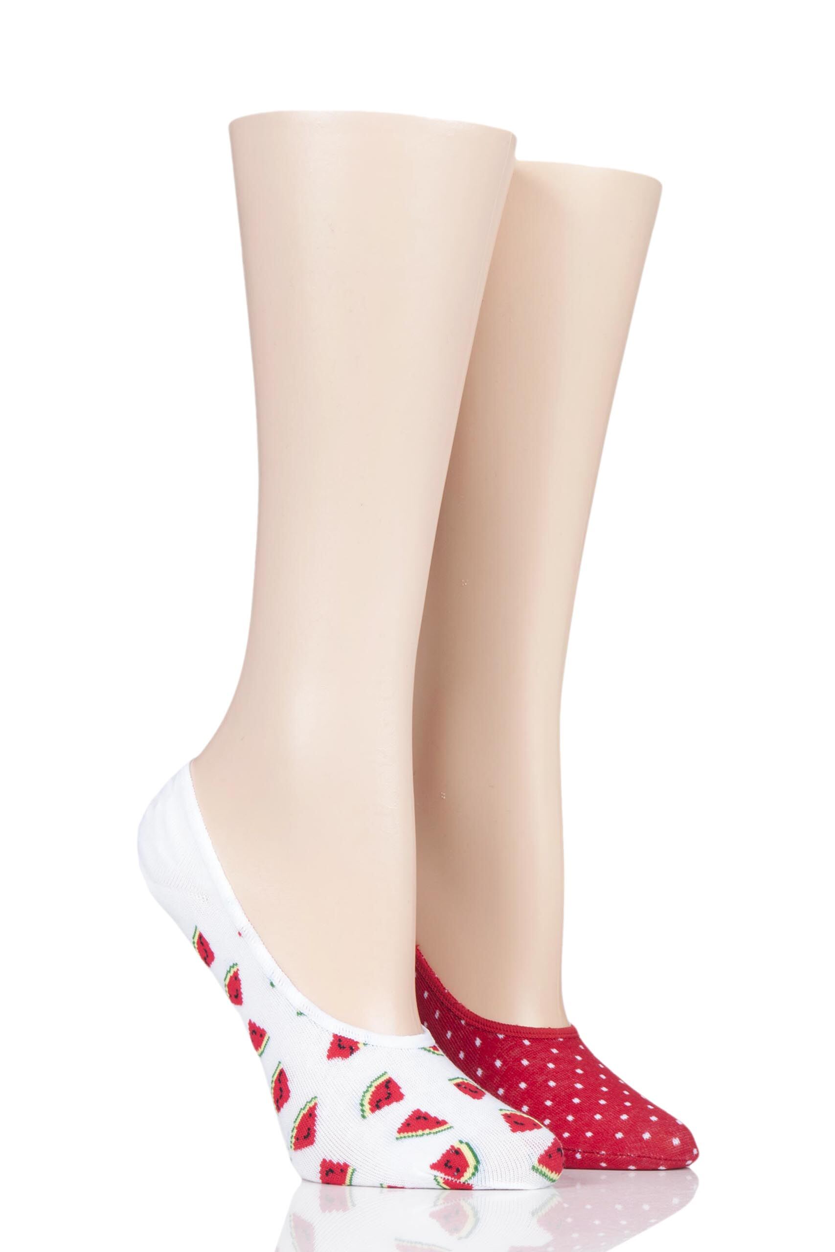 Image of 2 Pair Watermelon Novelty Ped Cotton Socks Ladies 4-8 Ladies - Wild Feet