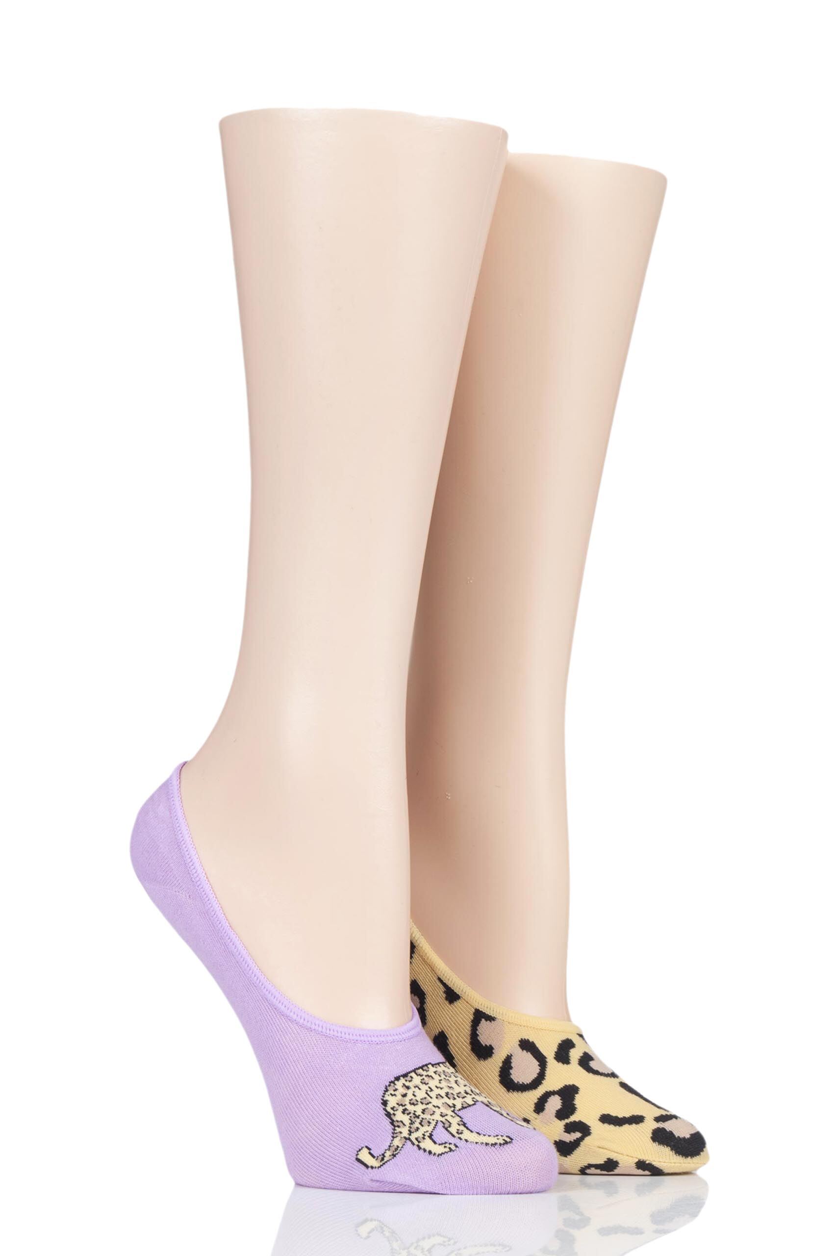 Image of Ladies 2 Pair SOCKSHOP Wild Feet Novelty Ped Cotton Socks Leopard 4-8