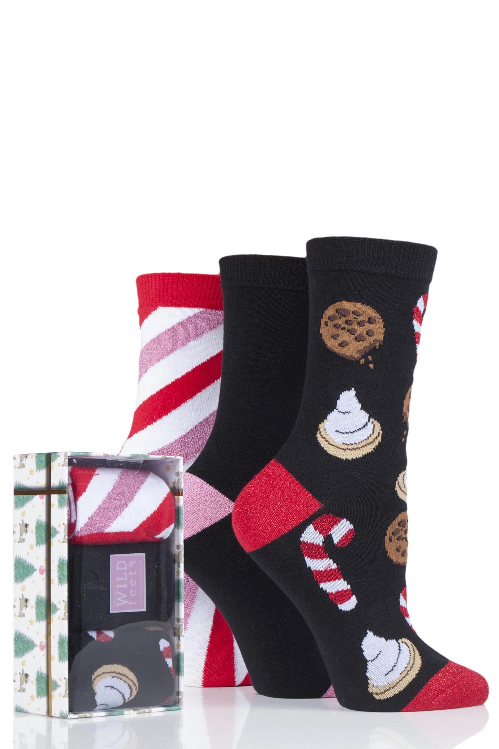 Image of 3 Pair Candy Christmas Box Gift Boxed Novelty Cotton Socks Ladies 4-8 Ladies - Wild Feet