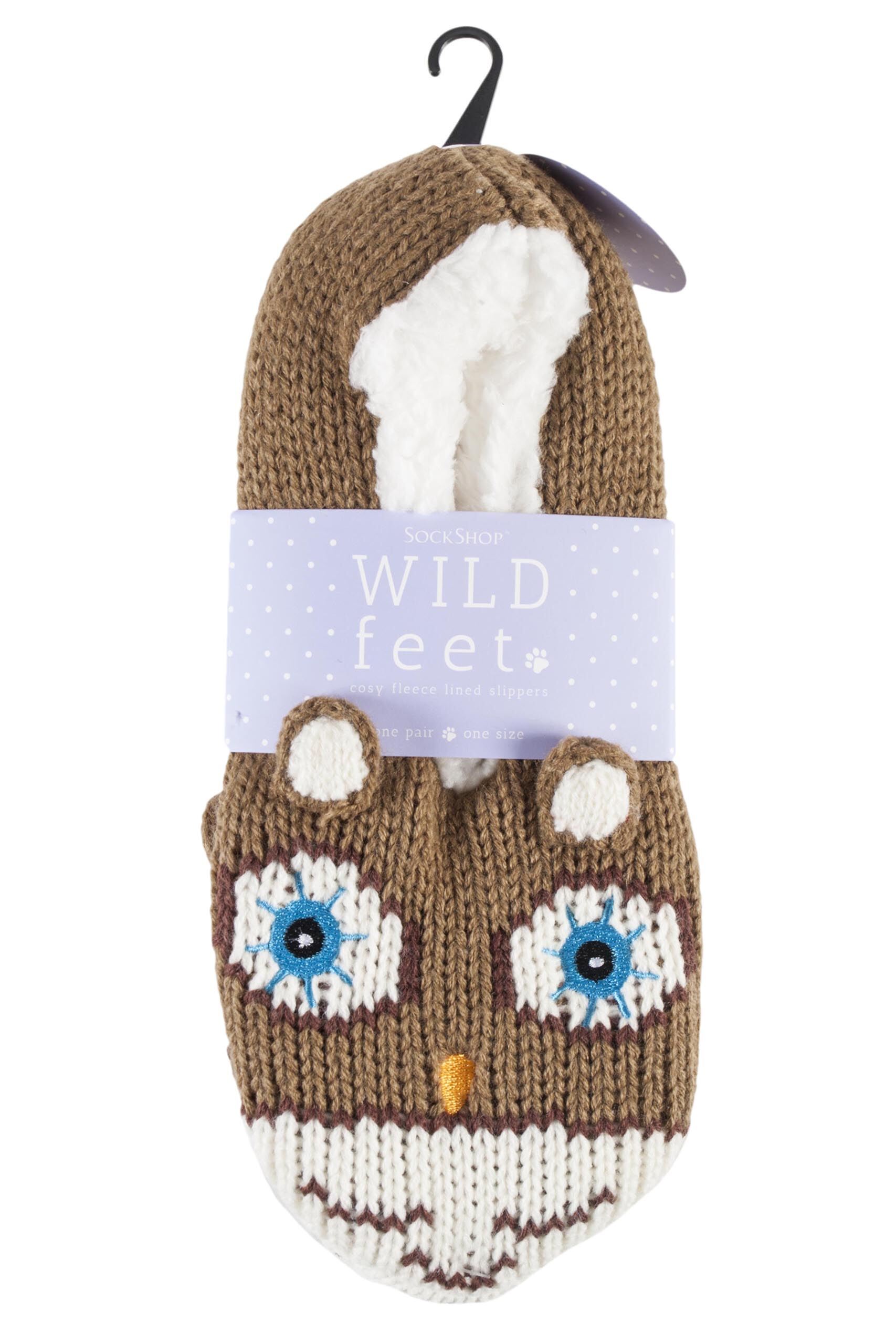 SockShop Wild Feet Owl Bootie Slippers with Grip