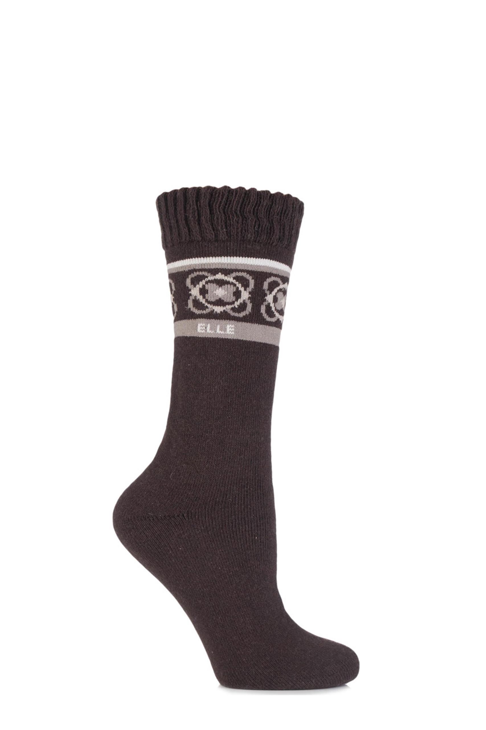 Image of 1 Pair Burnt Wood Wool Blend Striped and Patterned Winter Boot Socks Ladies 4-8 Ladies - Elle