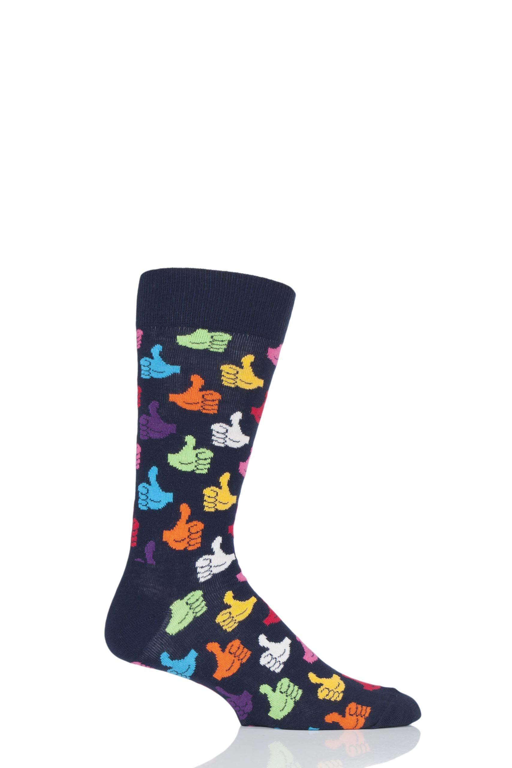 Image of 1 Pair Black Thumbs Up Combed Cotton Socks Unisex 4-7 Unisex - Happy Socks