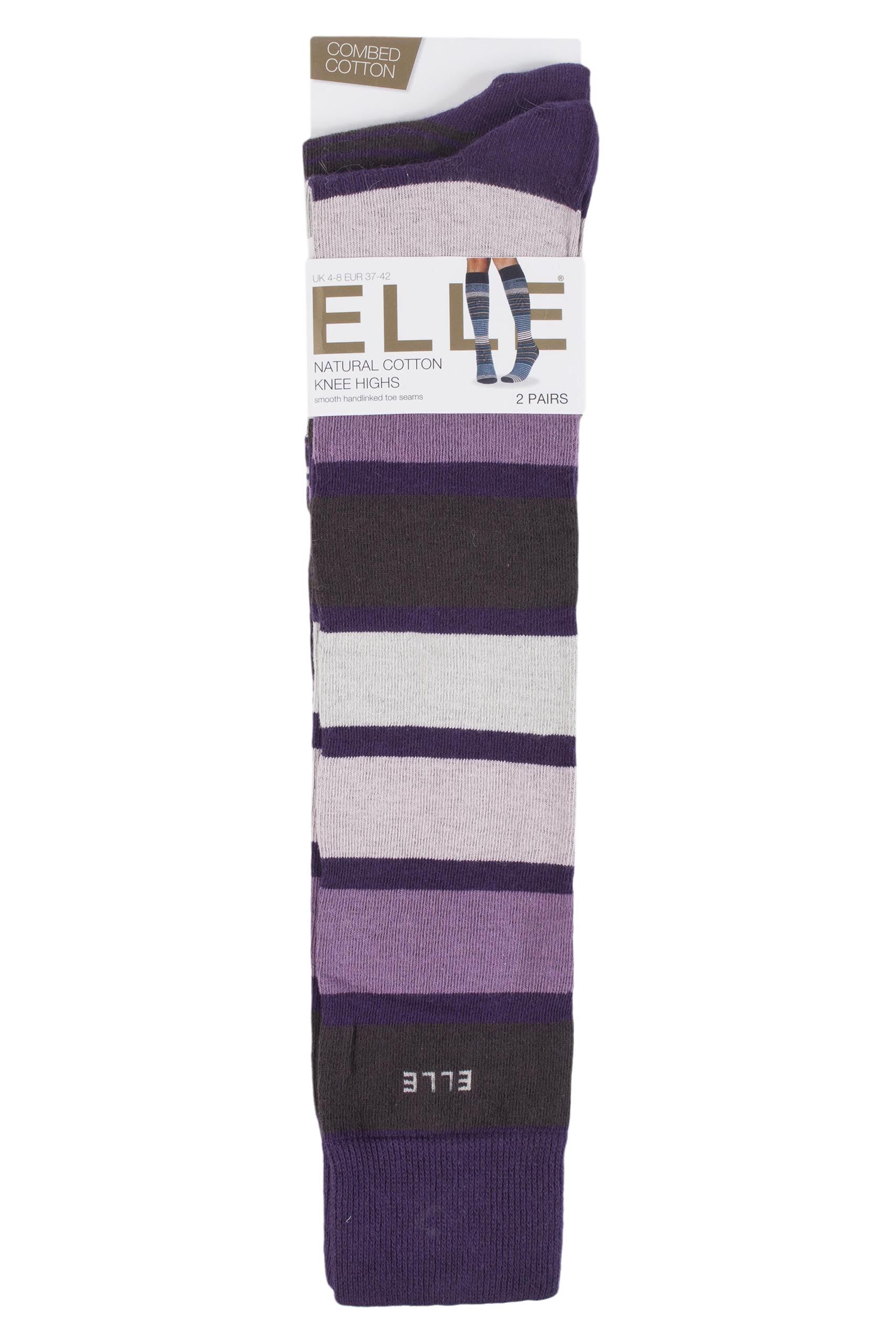 Ladies Elle Striped Cotton Knee High Socks