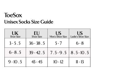 ToeSox Unisex Socks Size Guide ToeSox Unisex Socks Size Guide