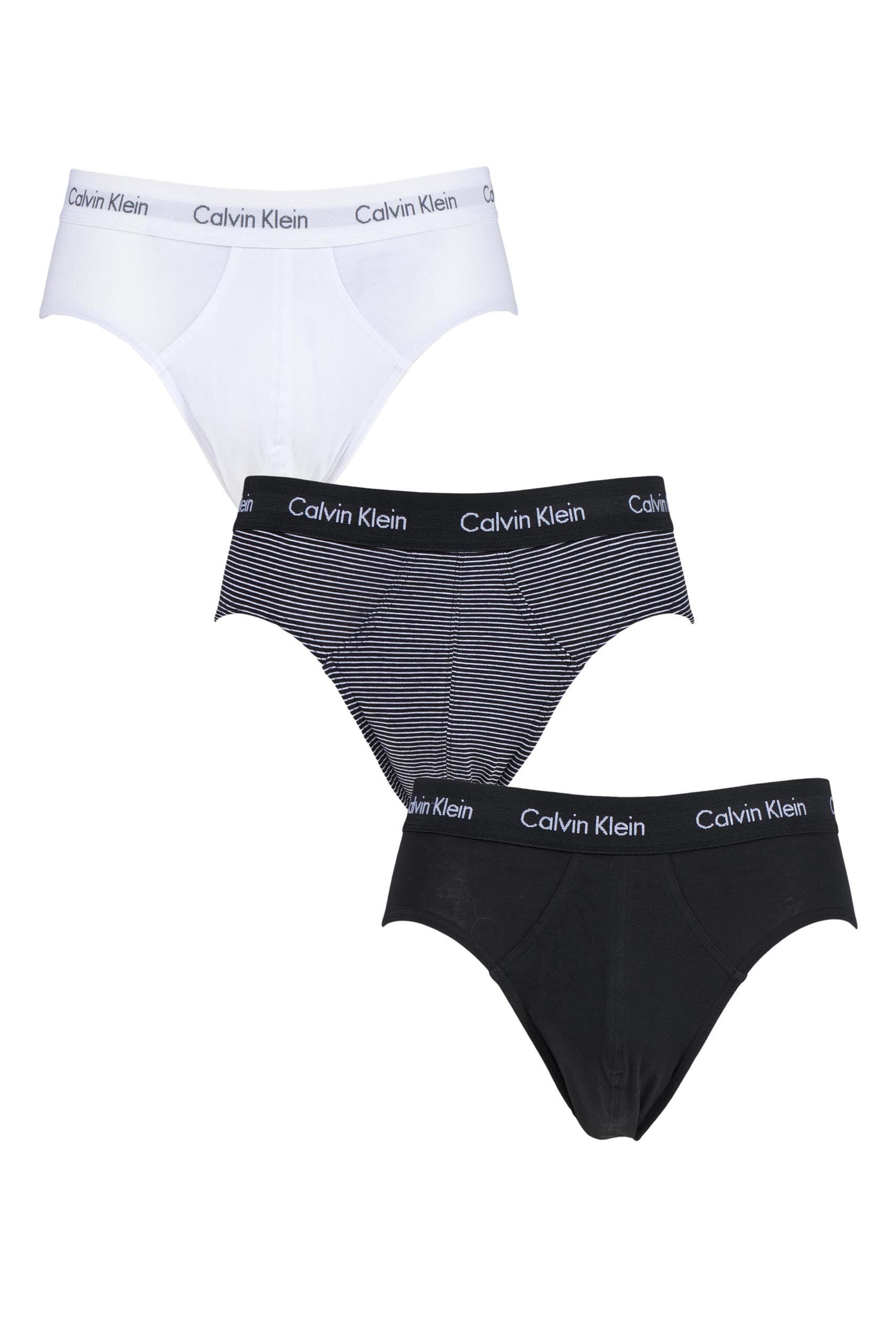 Image of 3 Pack White / Stripe / Black Cotton Stretch Hip Briefs Men's Extra Large - Calvin Klein