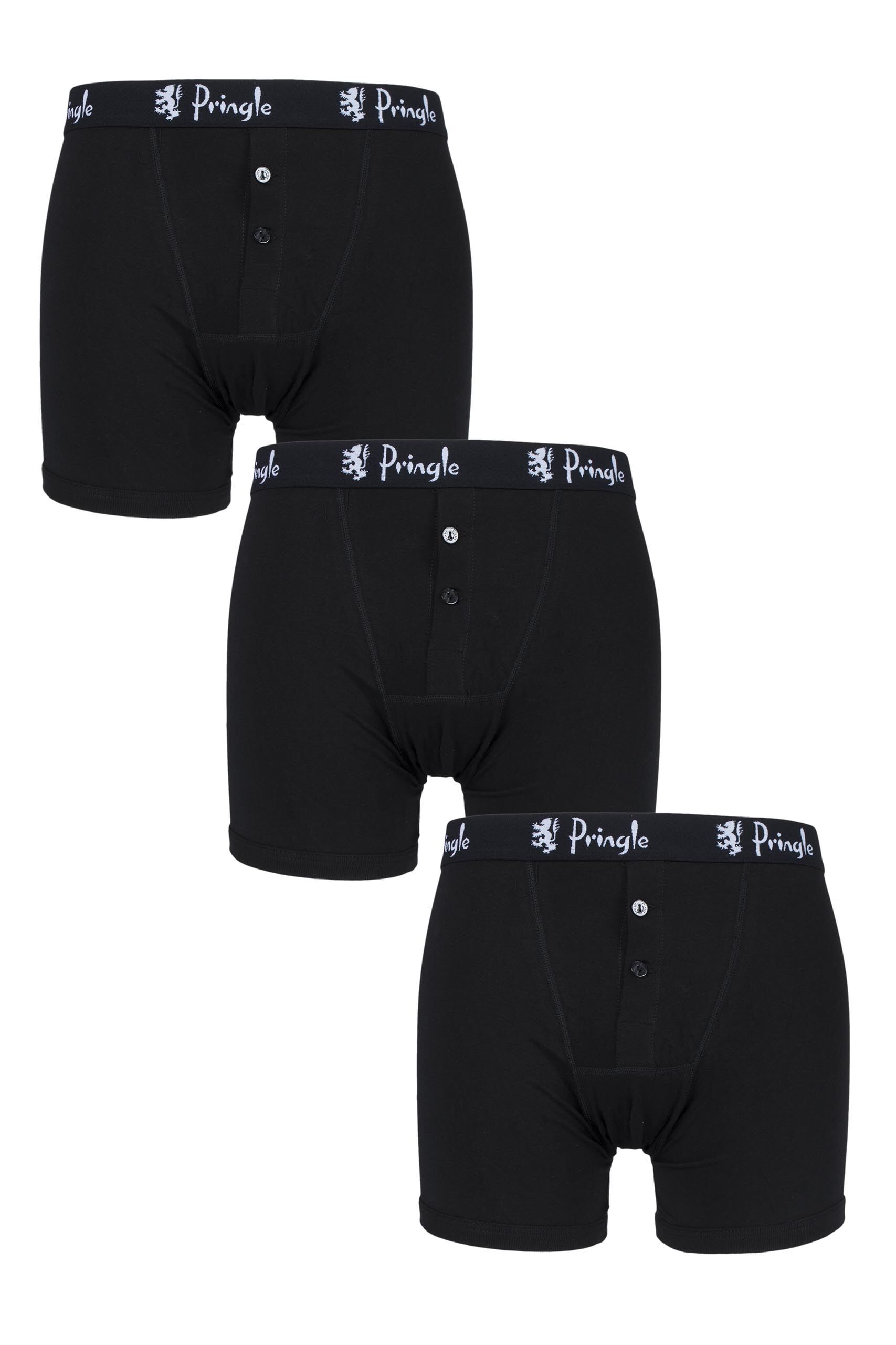 Image of 3 Pack Black Button Front Cotton Boxer Shorts Men's Small - Pringle