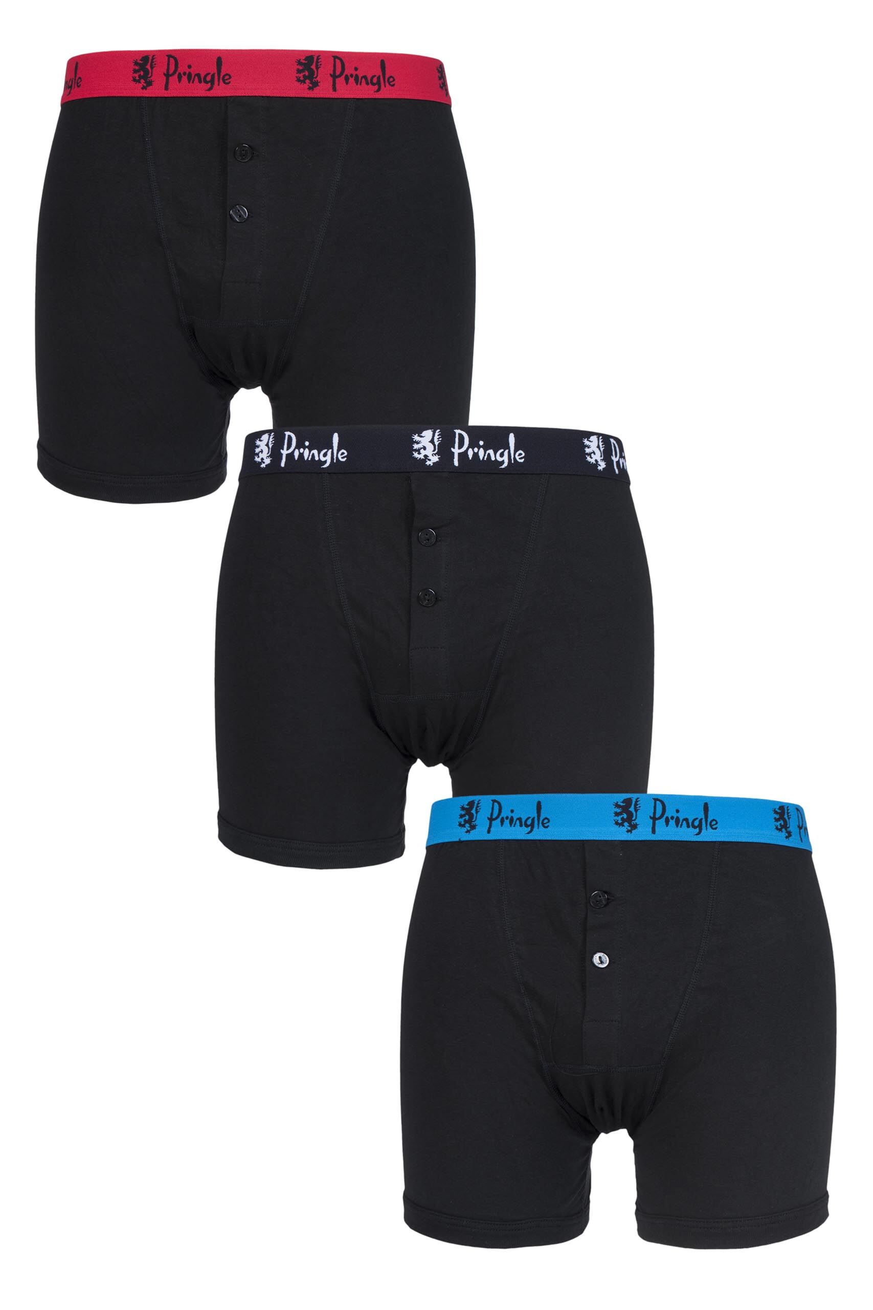 Image of 3 Pack Black Contrast William Button Front Cotton Boxer Shorts Men's Medium - Pringle