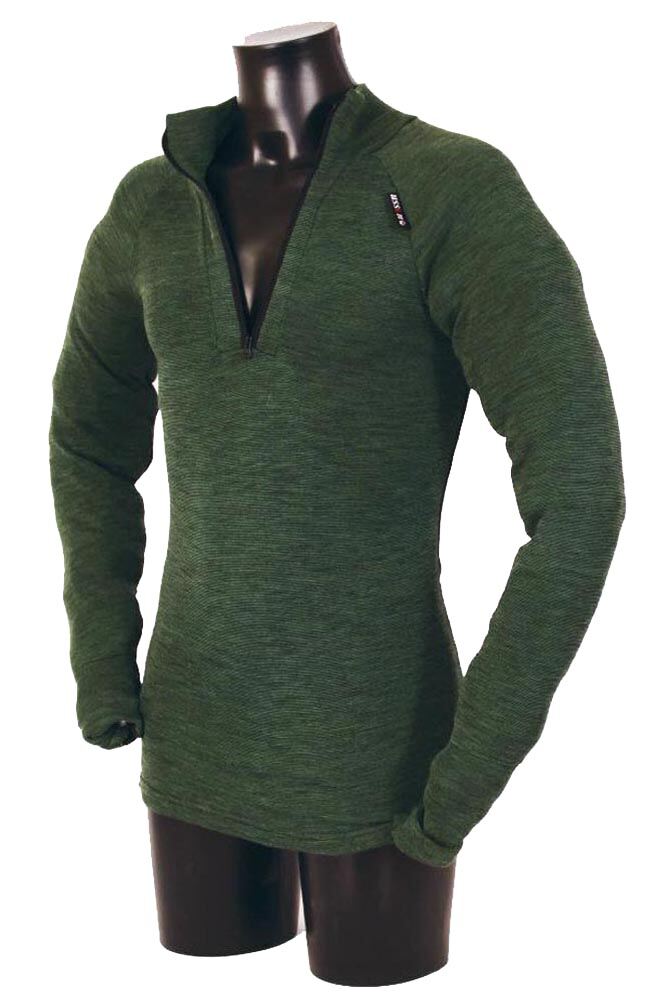 Image of 1 Pack Olive Marl Baltic Norj Pro Zipped Long Sleeved Polo Top Men's Extra Large - Ussen