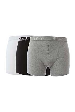 Mens 3 Pack Pringle Button Front Cotton Boxer Shorts In 3 Colours Black ...