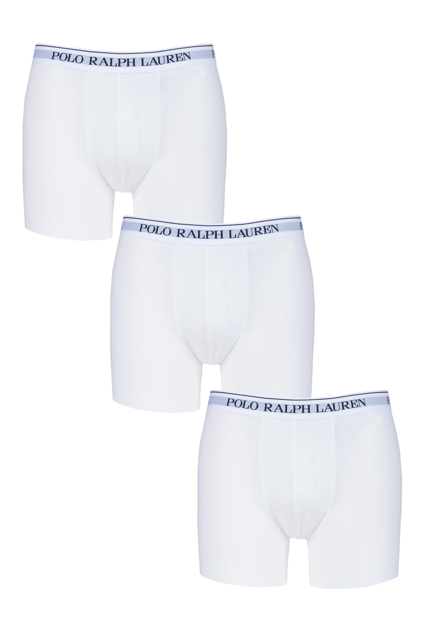 Image of 3 Pack White Plain Cotton Stretch Longer Leg Boxer Briefs Men's Medium - Ralph Lauren