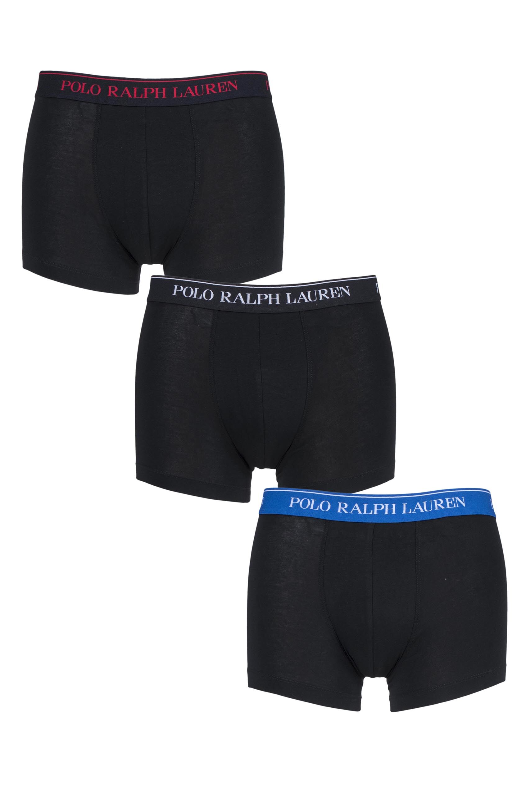 Image of 3 Pack Black Assorted Plain Cotton Stretch Trunks Men's Extra Large - Ralph Lauren